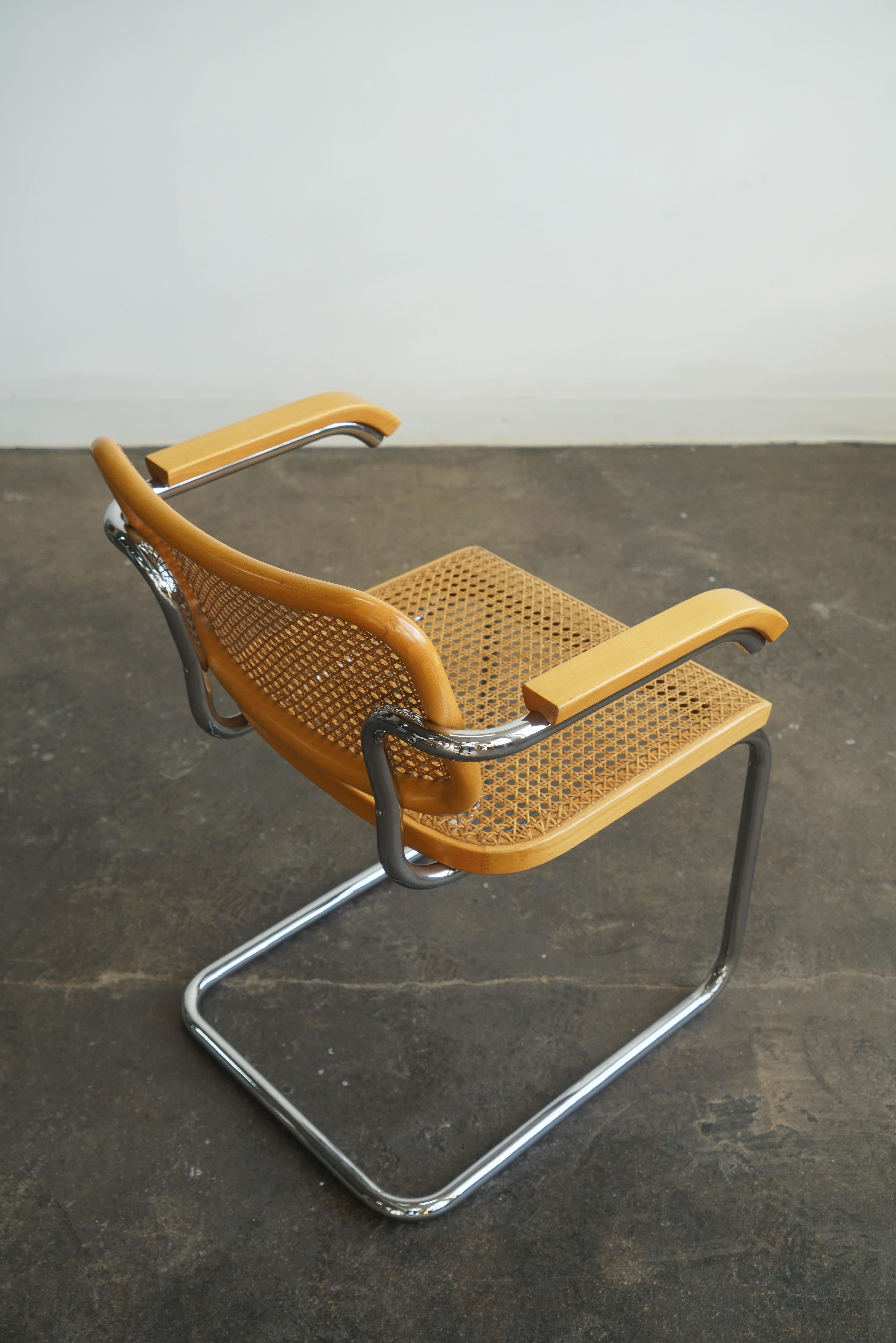 Set of 4 1960's Marcel Breuer Cesca chairs with arms, Stendig labels For Sale 4