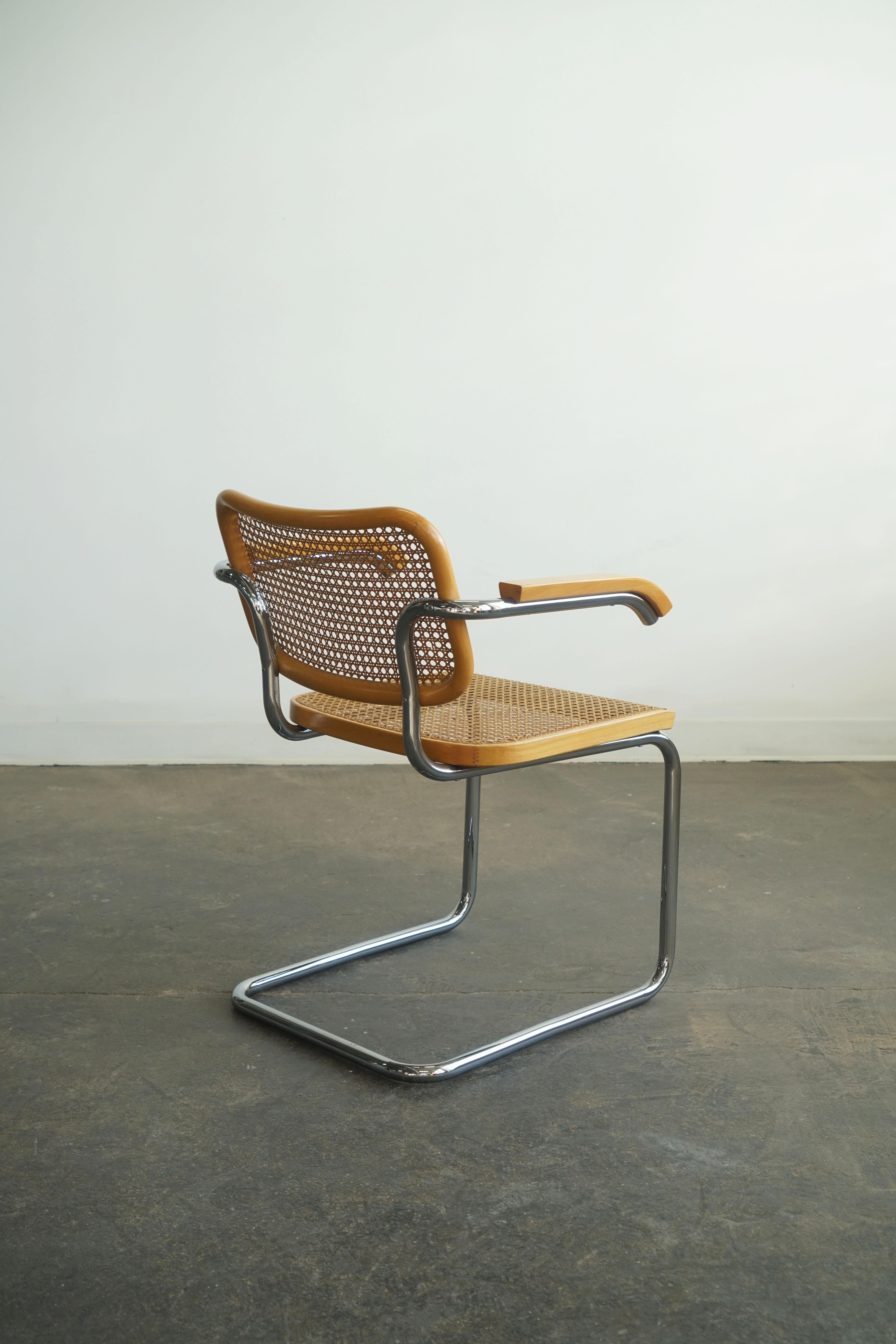 Set of 4 1960's Marcel Breuer Cesca chairs with arms, Stendig labels For Sale 5