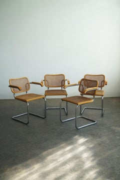 Juego de 4 sillas Cesca de Marcel Breuer de los años 60 con brazos, etiquetas Stendig