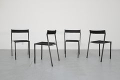Set of Four 1960s Rohe Noordwolde Black Rattan and Metal Dining Chairs