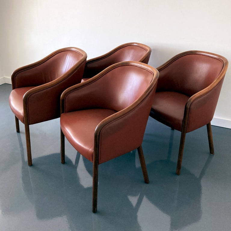 Mid-Century Modern Set of 4 Midcentury Ward Bennett Brickel Associates Ash & Leather Chairs For Sale