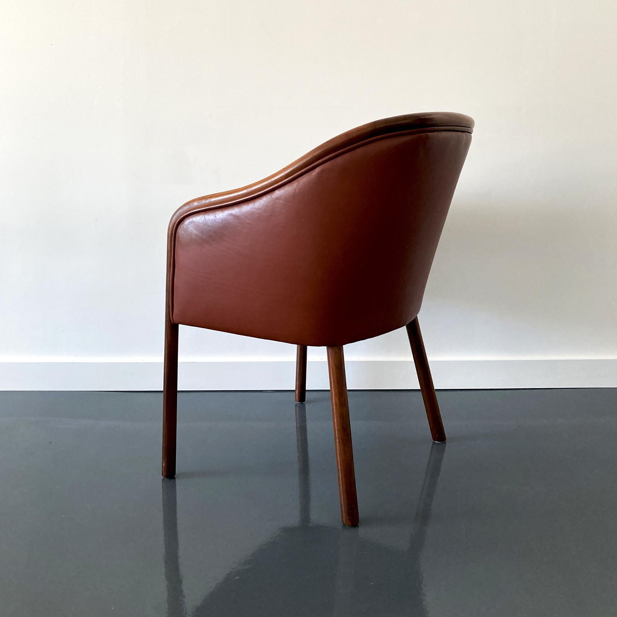 Late 20th Century Ward Bennett Brickel Associates Ash & Burgundy Leather Chairs, Set of Four