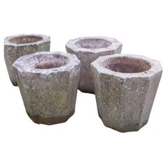 Juego de 4 jardineras de hormigón de los años 70 Forma octogonal