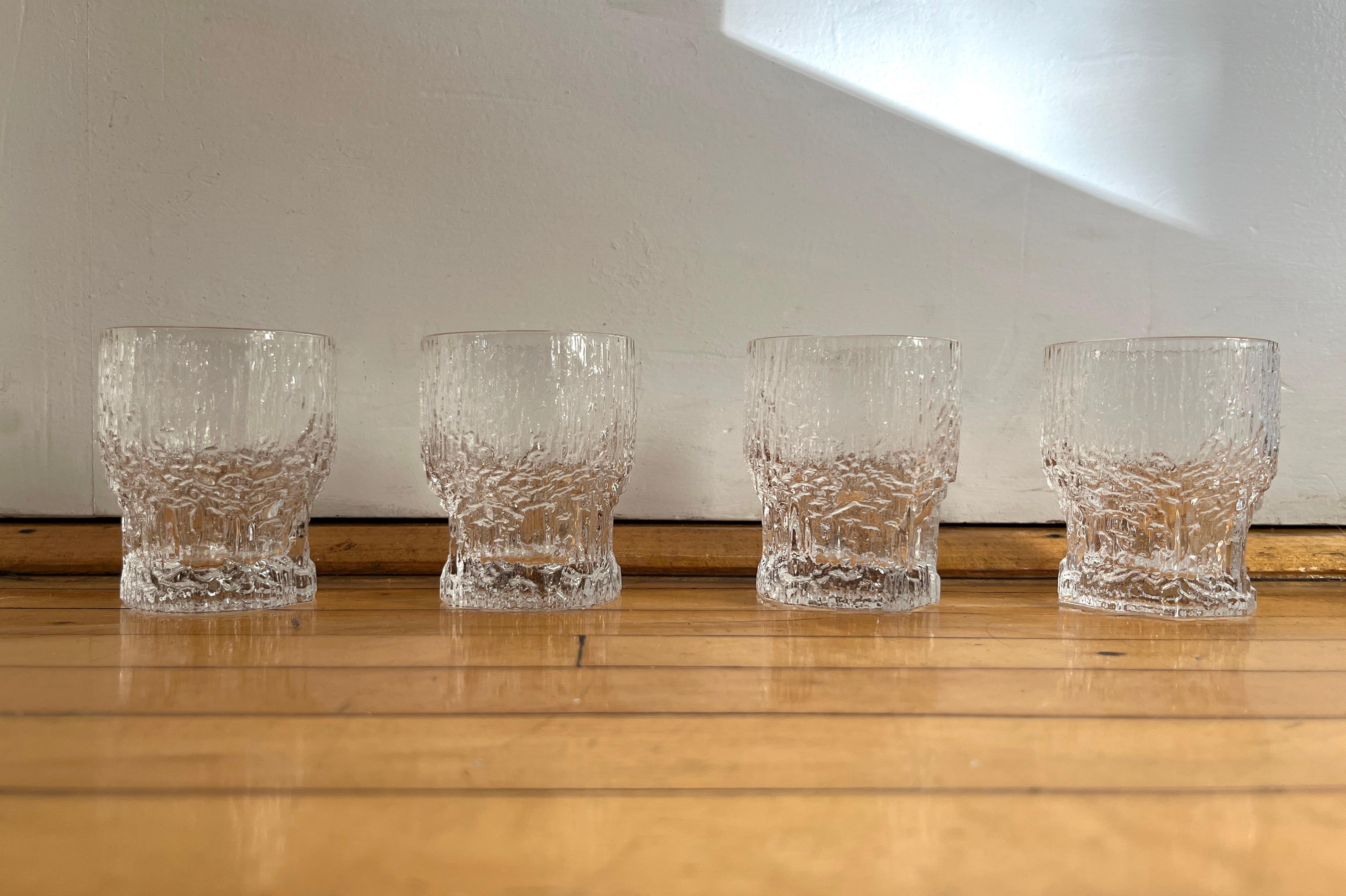 Mid-Century Modern Set of 4 1970s Icicle Art Aslak Whiskey Glasses by Tapio Wirkkala for Iittala For Sale