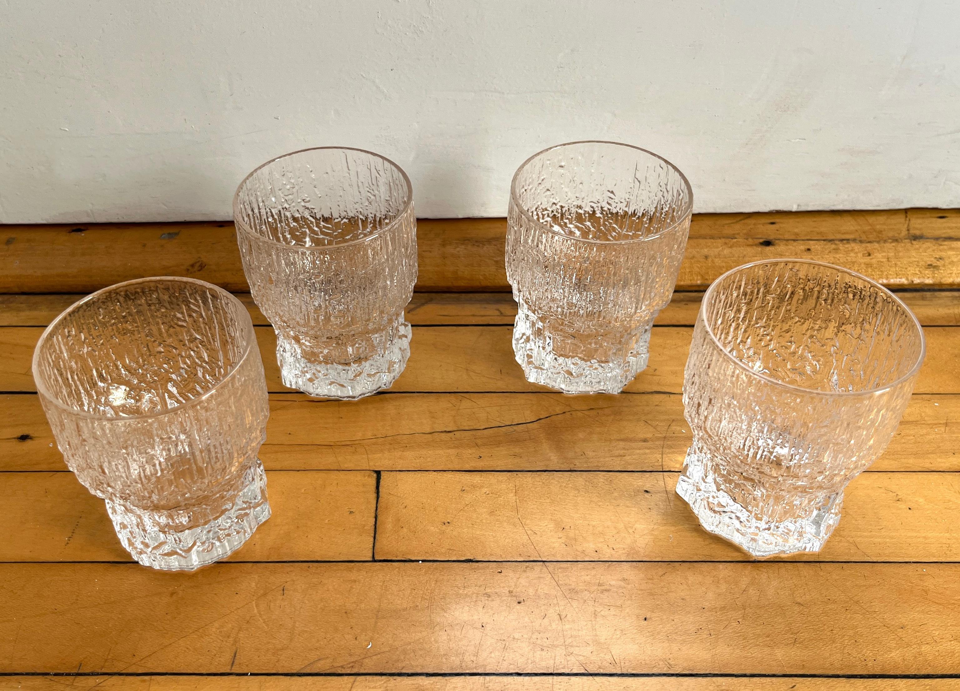 Finnish Set of 4 1970s Icicle Art Aslak Whiskey Glasses by Tapio Wirkkala for Iittala For Sale