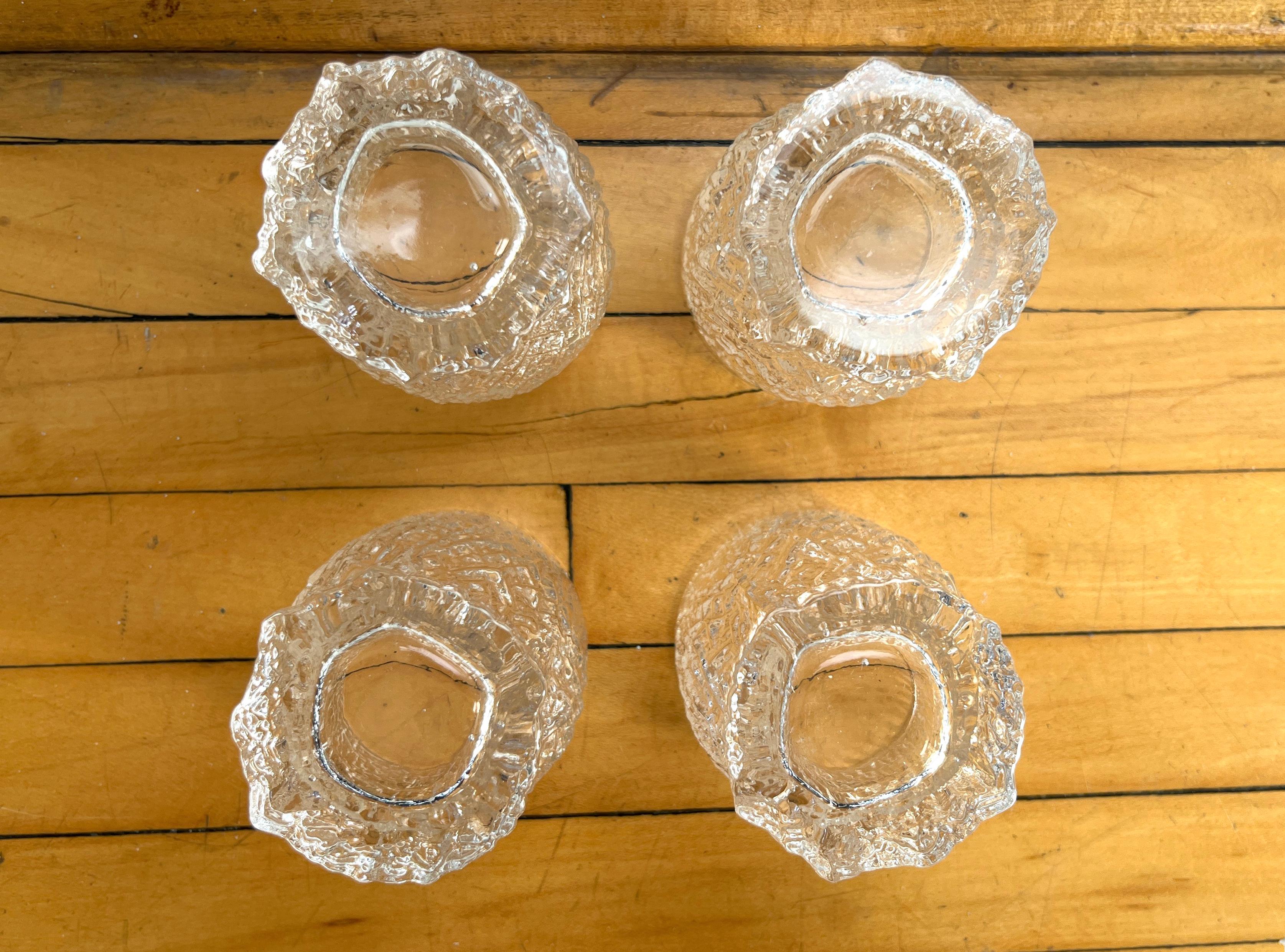 Late 20th Century Set of 4 1970s Icicle Art Aslak Whiskey Glasses by Tapio Wirkkala for Iittala For Sale