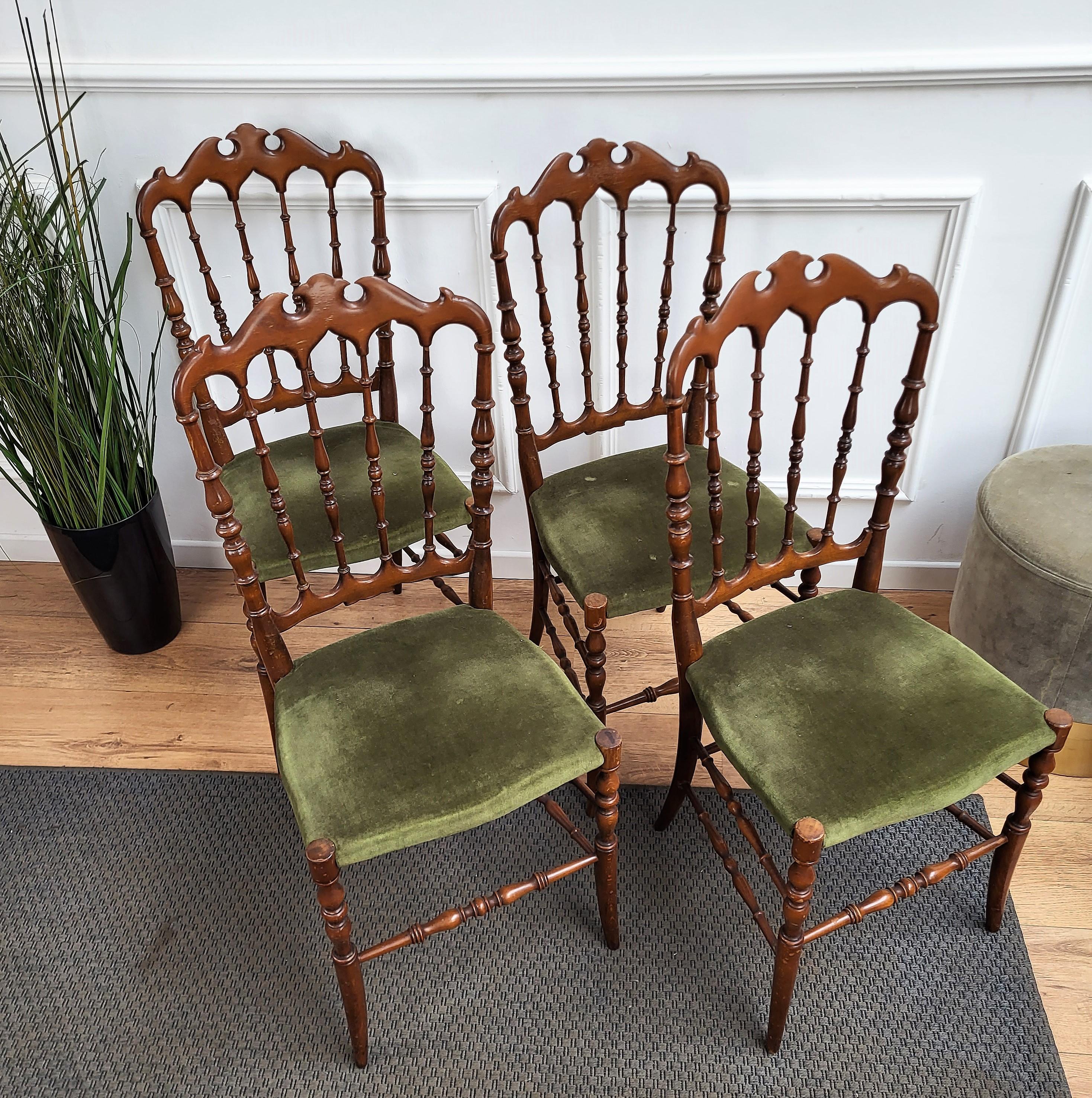 20th Century Set of 4 1970s Italian Wood & Velvet Upholstery Chiavari Chair