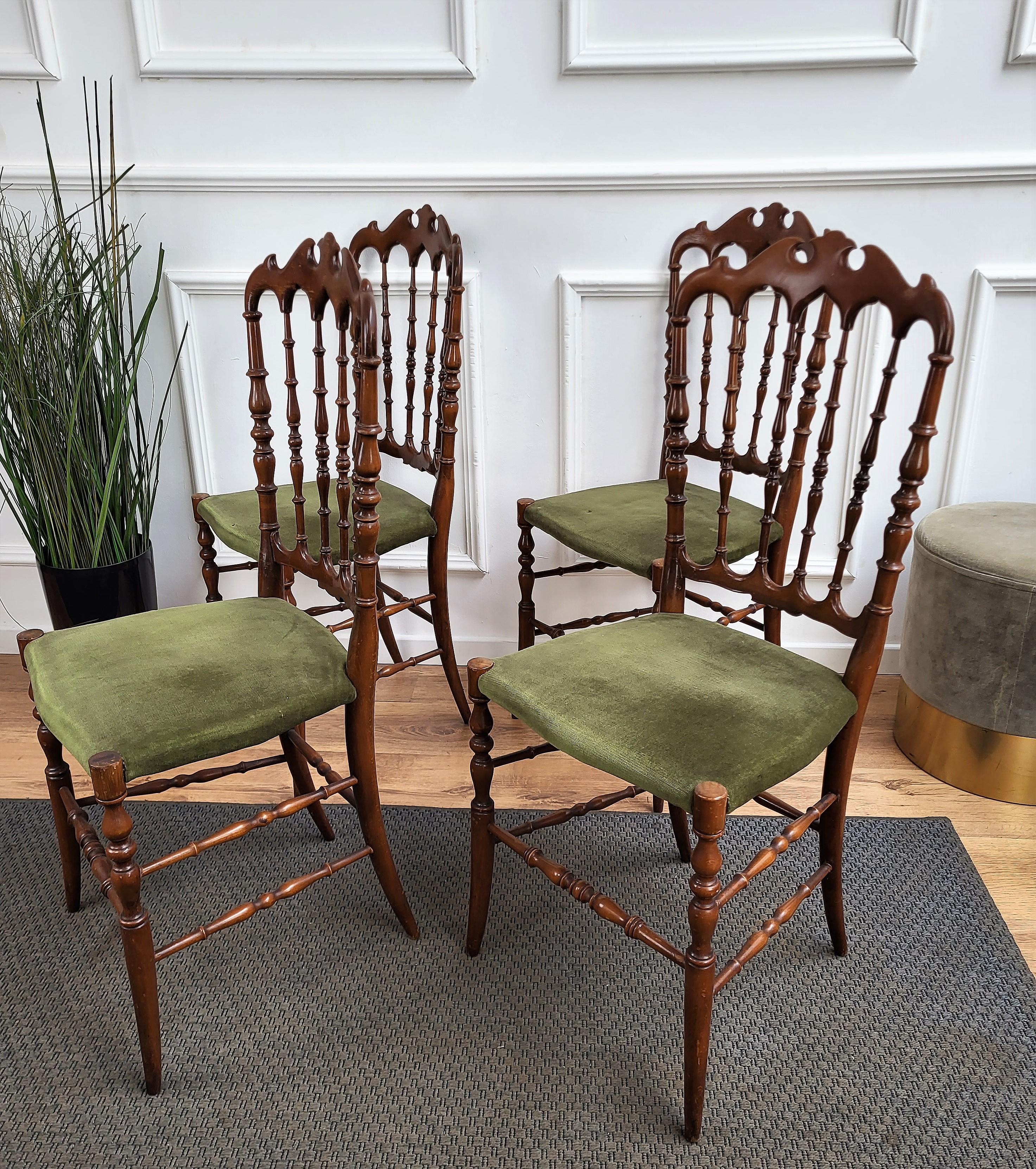 Set of 4 1970s Italian Wood & Velvet Upholstery Chiavari Chair 1