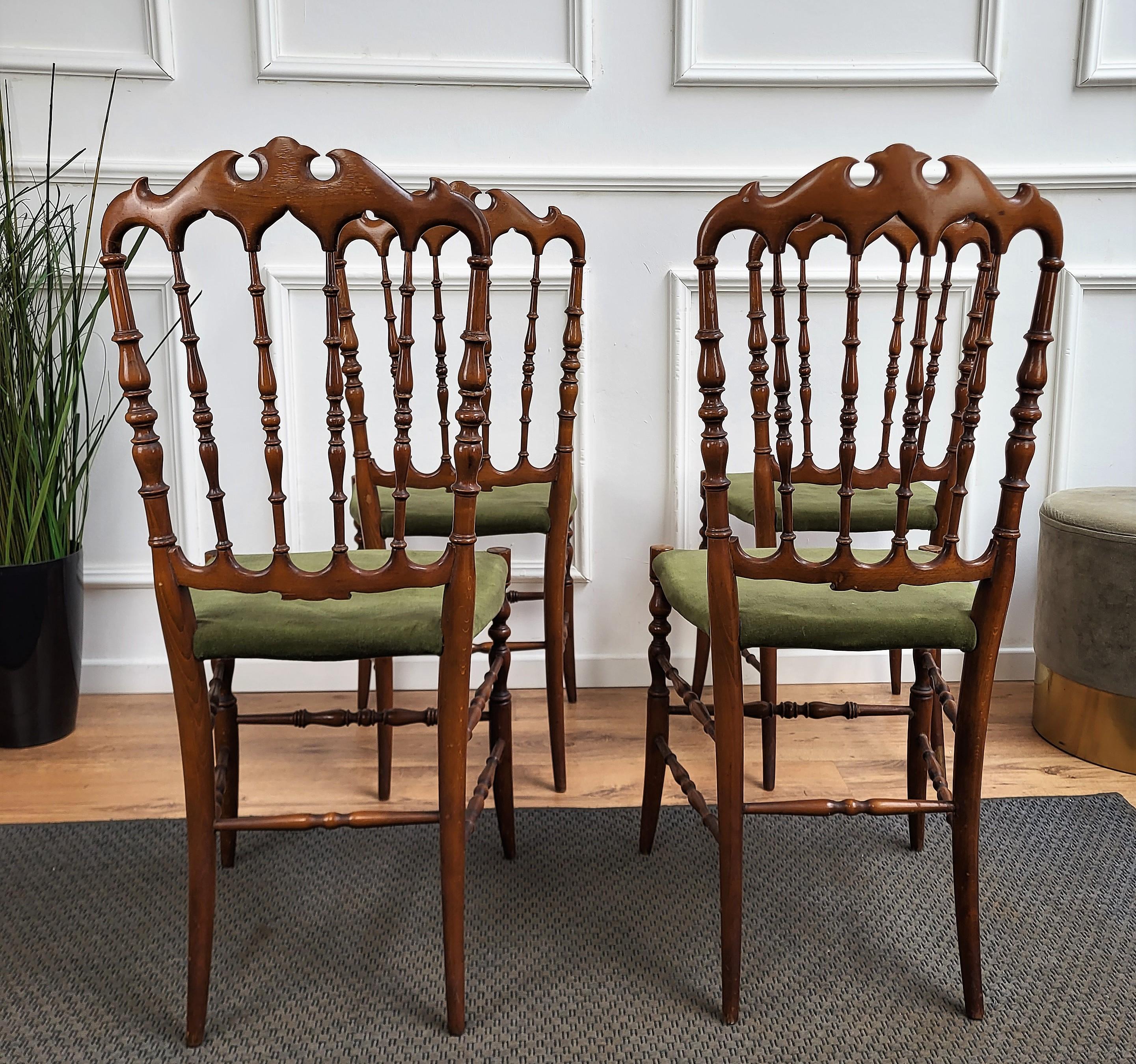 Set of 4 1970s Italian Wood & Velvet Upholstery Chiavari Chair 2
