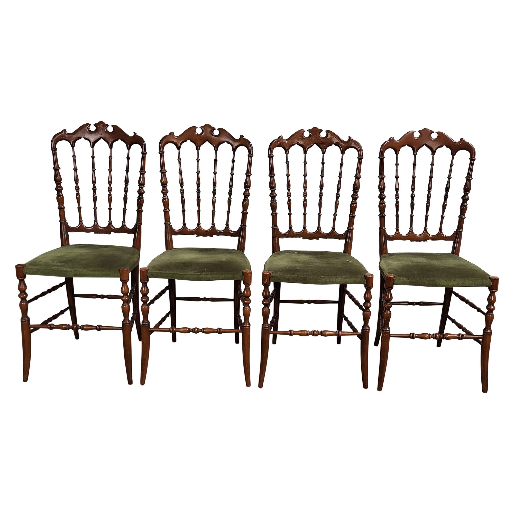 Set of 4 1970s Italian Wood 
Velvet Upholstery Chiavari Chair
