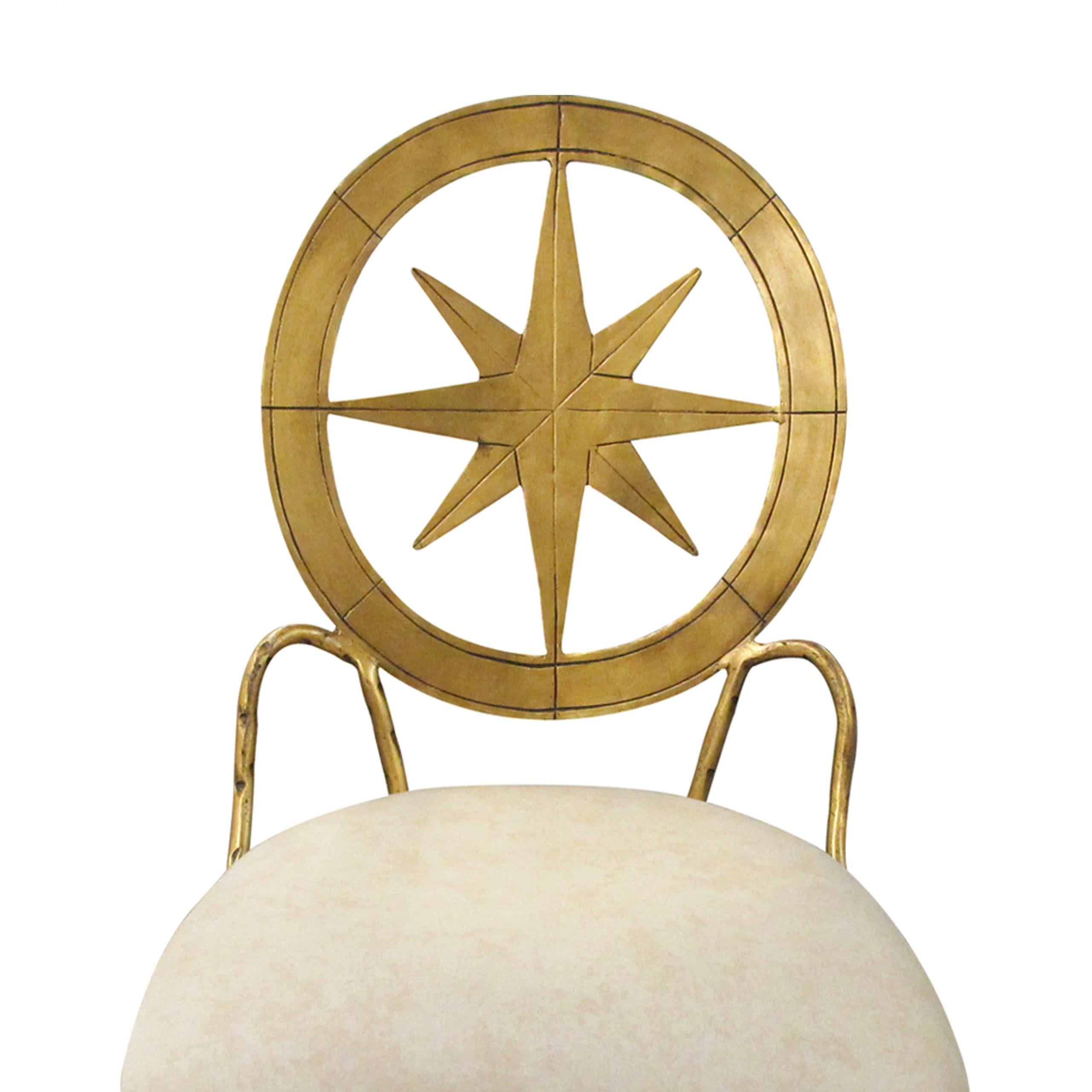 Set of 4 1970s Mid Century Italian Decorative Gilt Metal Star Dining Chairs 2