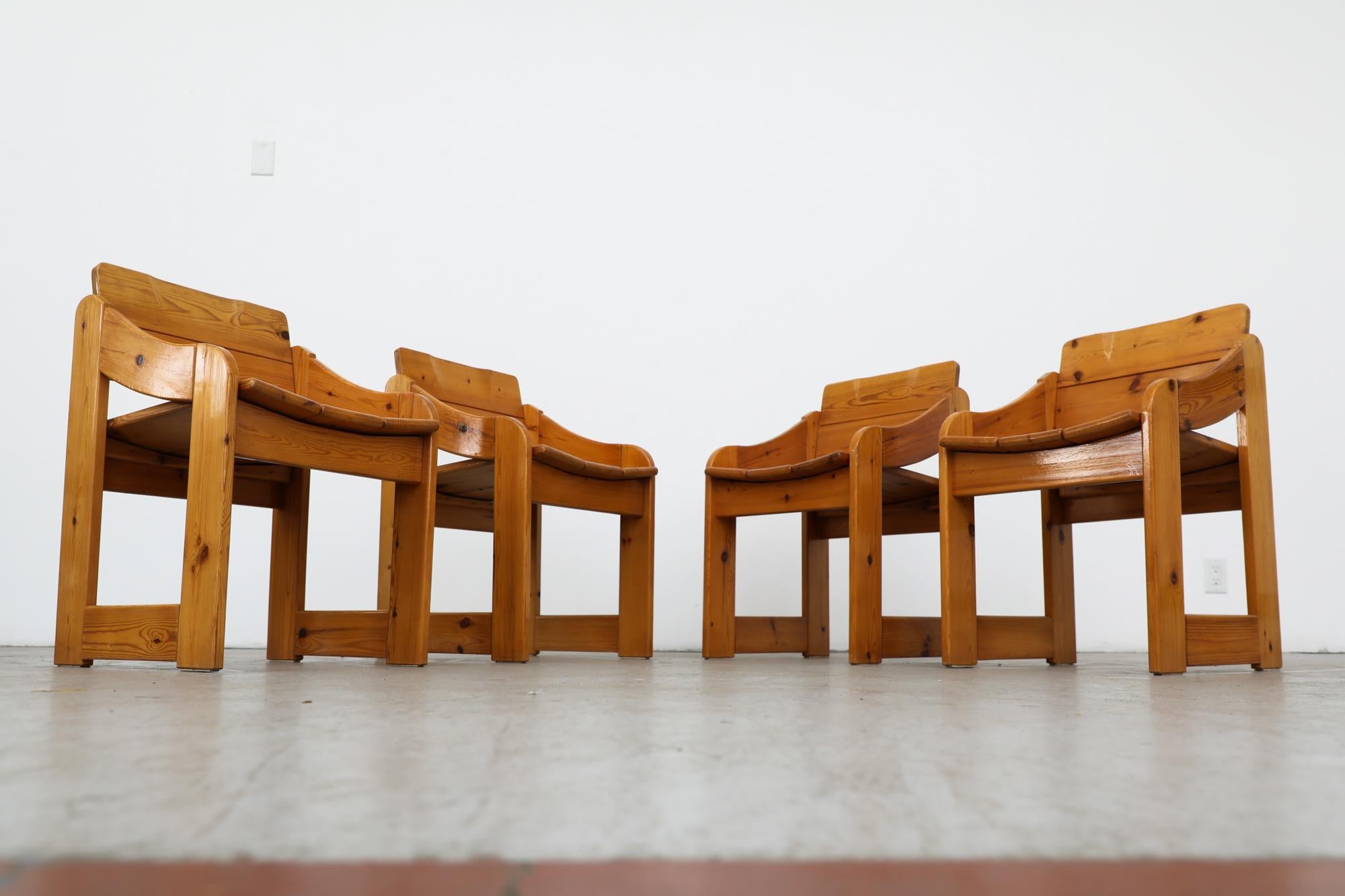 Fin du 20e siècle Ensemble de 4 chaises de salle à manger en pin à cadre carré de style Mod Ate van Apeldoorn des années 1970 en vente