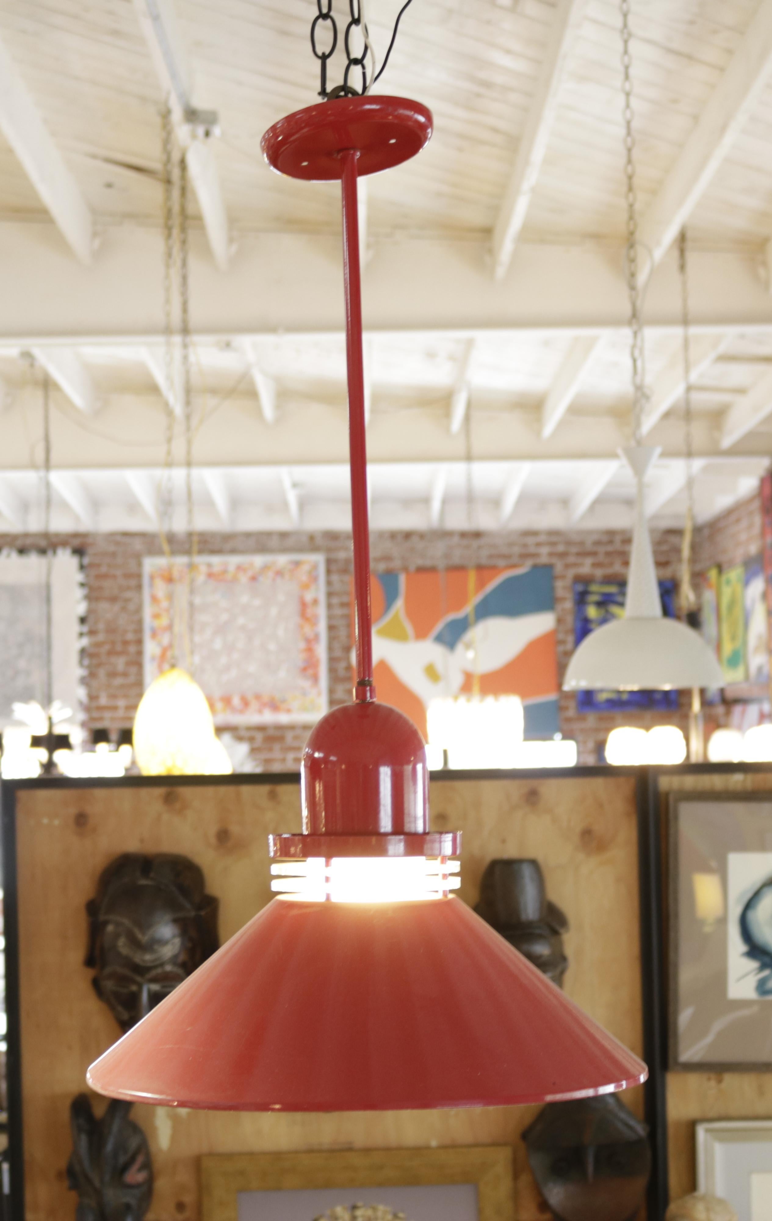 American Set of 2 1970's Red Pendant Lamps For Sale