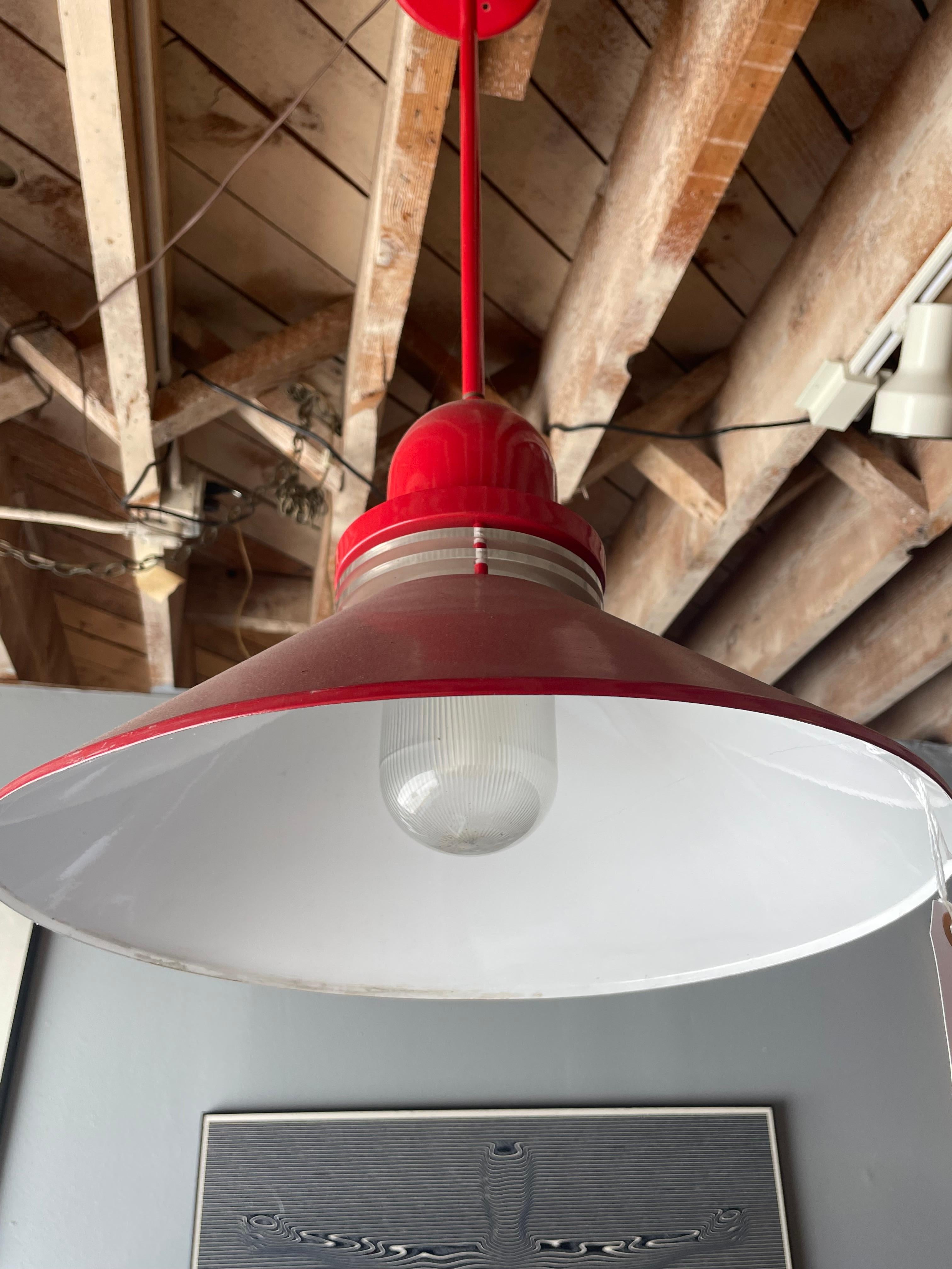 Set of 2 1970's Red Pendant Lamps In Good Condition For Sale In Pasadena, CA