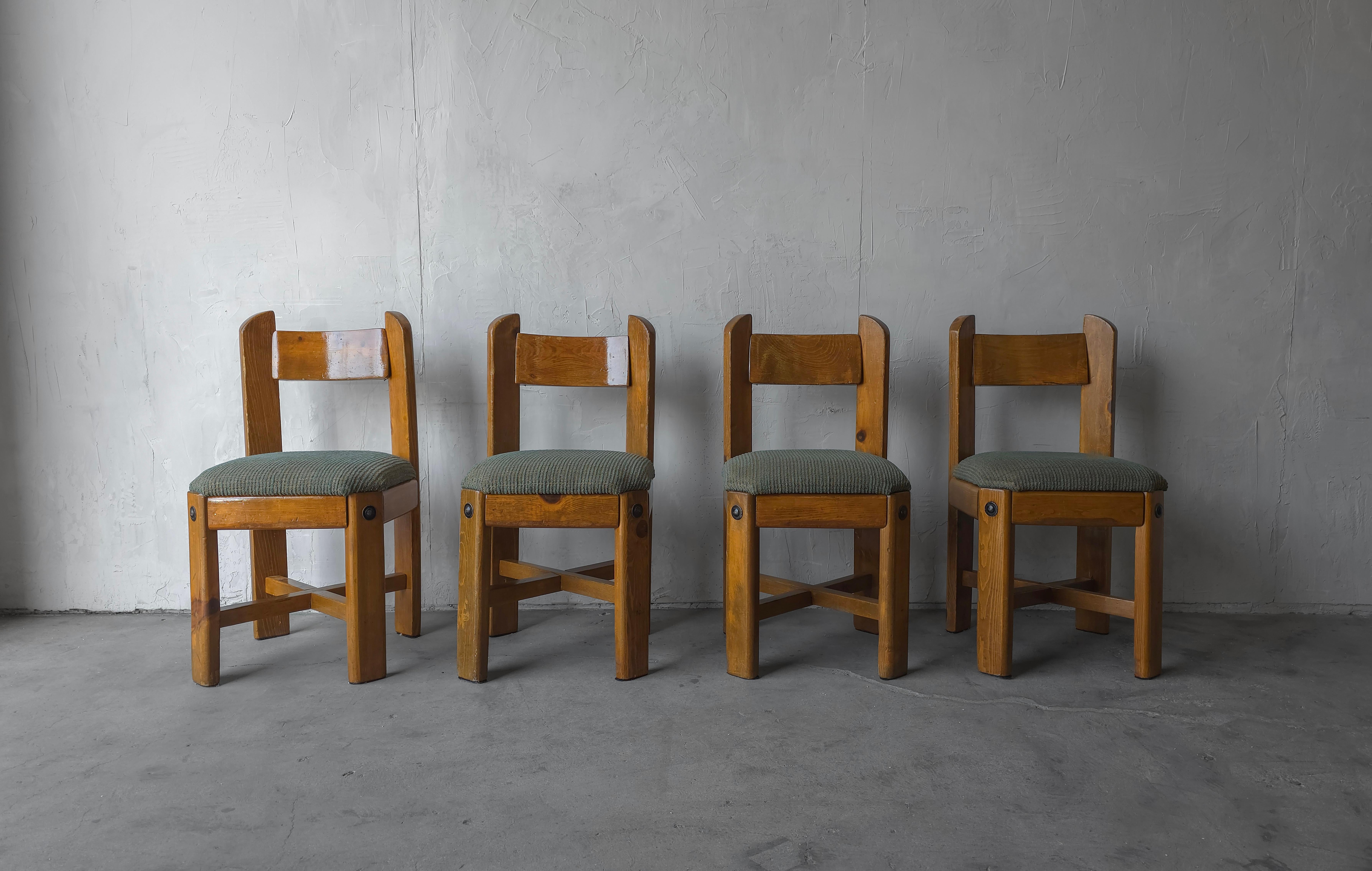Rustic Set of 4 1970s Scandinavian Pine Dining Chairs For Sale
