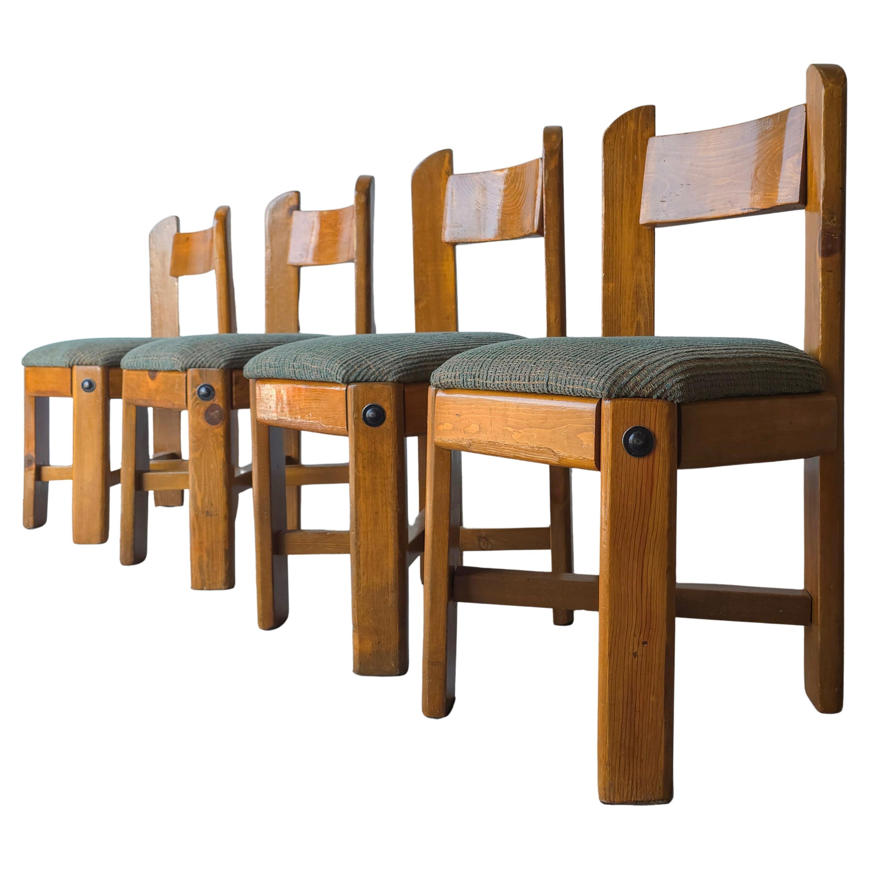 Set of 4 1970s Scandinavian Pine Dining Chairs For Sale