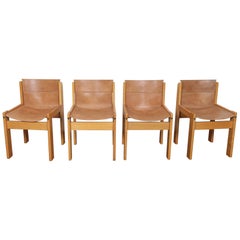 Set of 4 1970s Tobia Scarpa Dining Chairs with Original Leather Sling Seat-Back