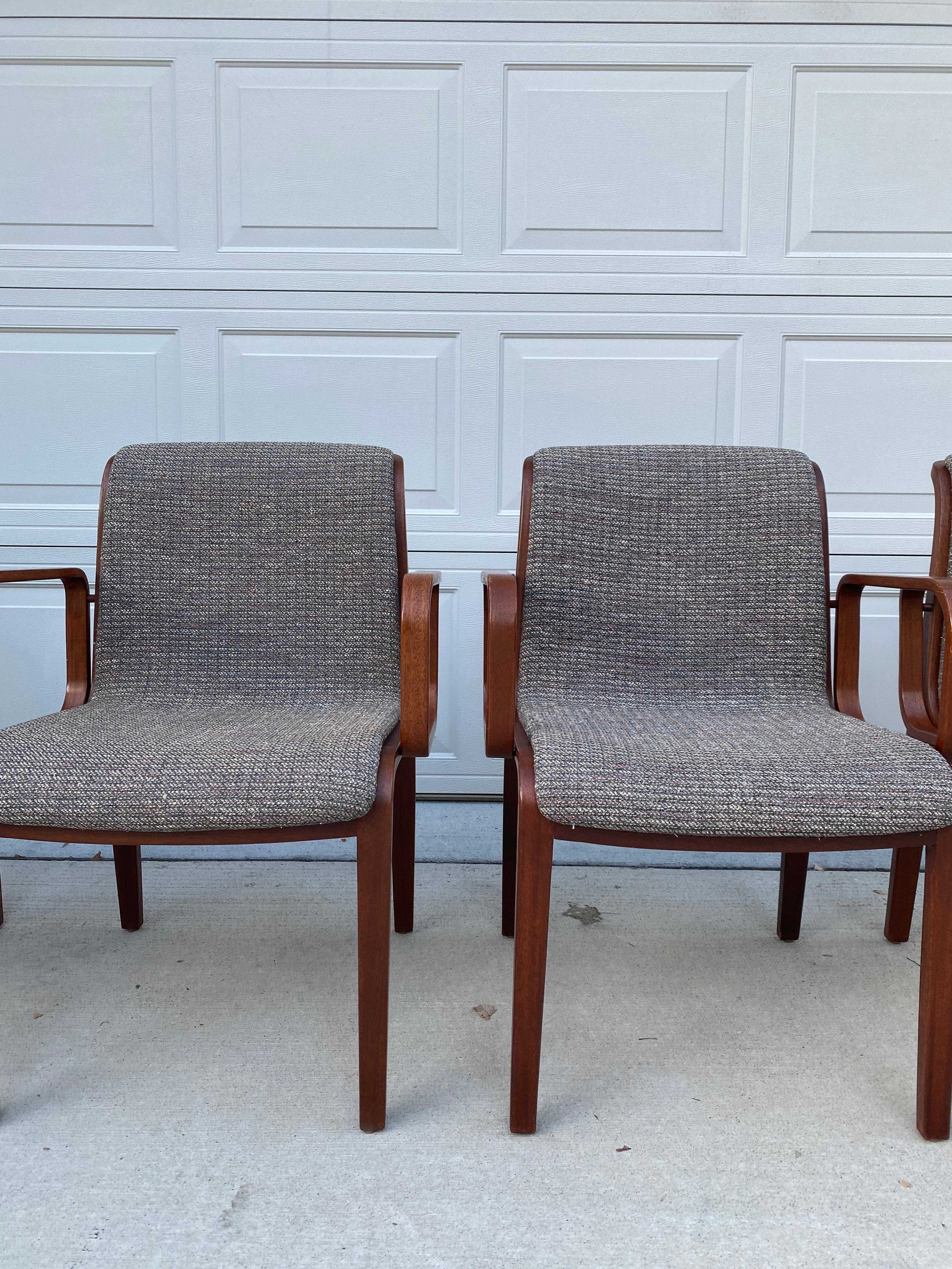 Mid-Century Modern Set of 4 1970s Walnut Knoll Bill Stephens Arm Chairs For Sale