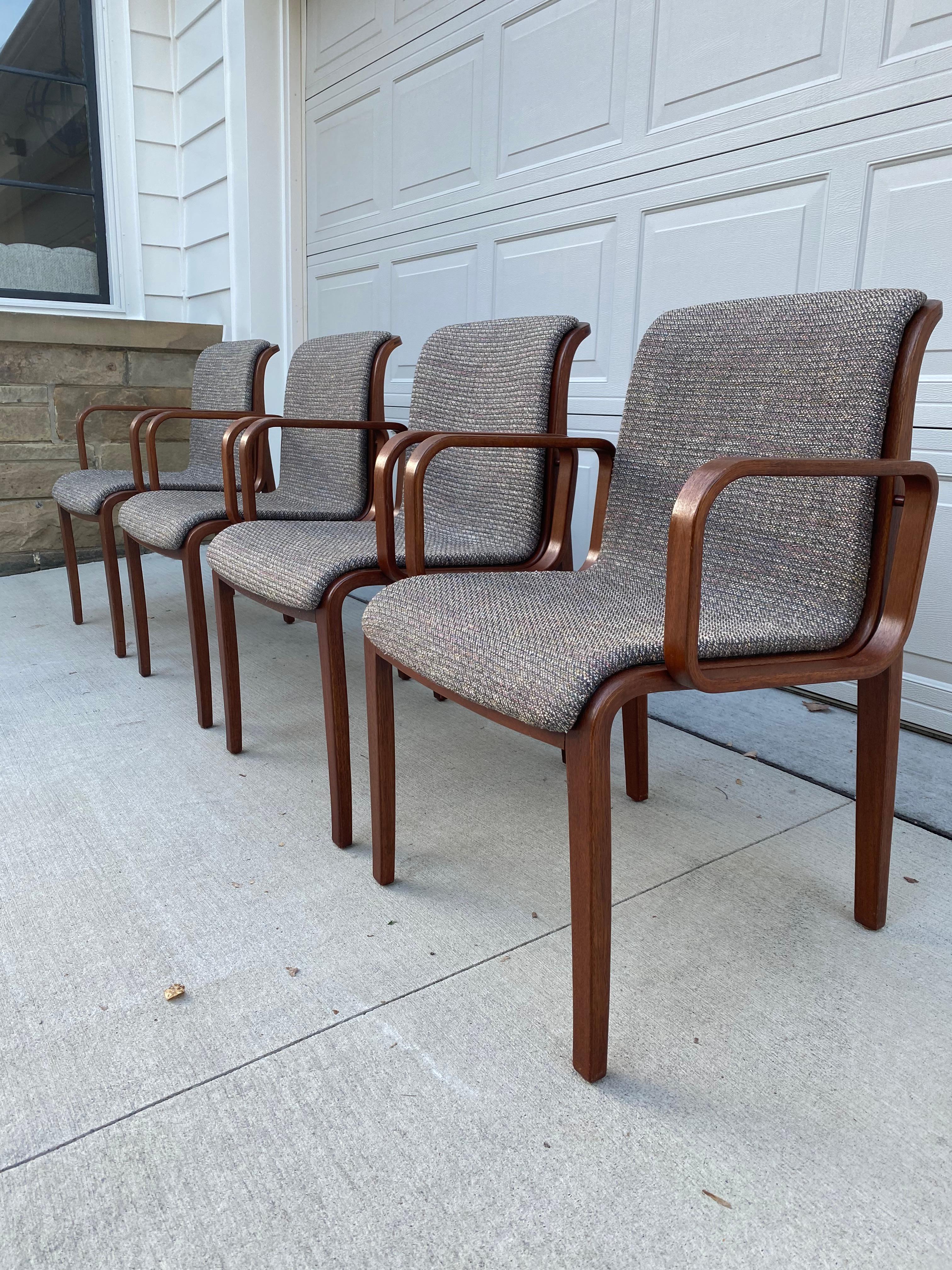 Set of 4 1970s Walnut Knoll Bill Stephens Arm Chairs For Sale 1