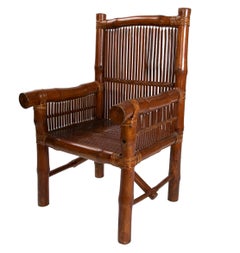 Ensemble de 4 fauteuils espagnols en bambou tissé à la main des années 1980
