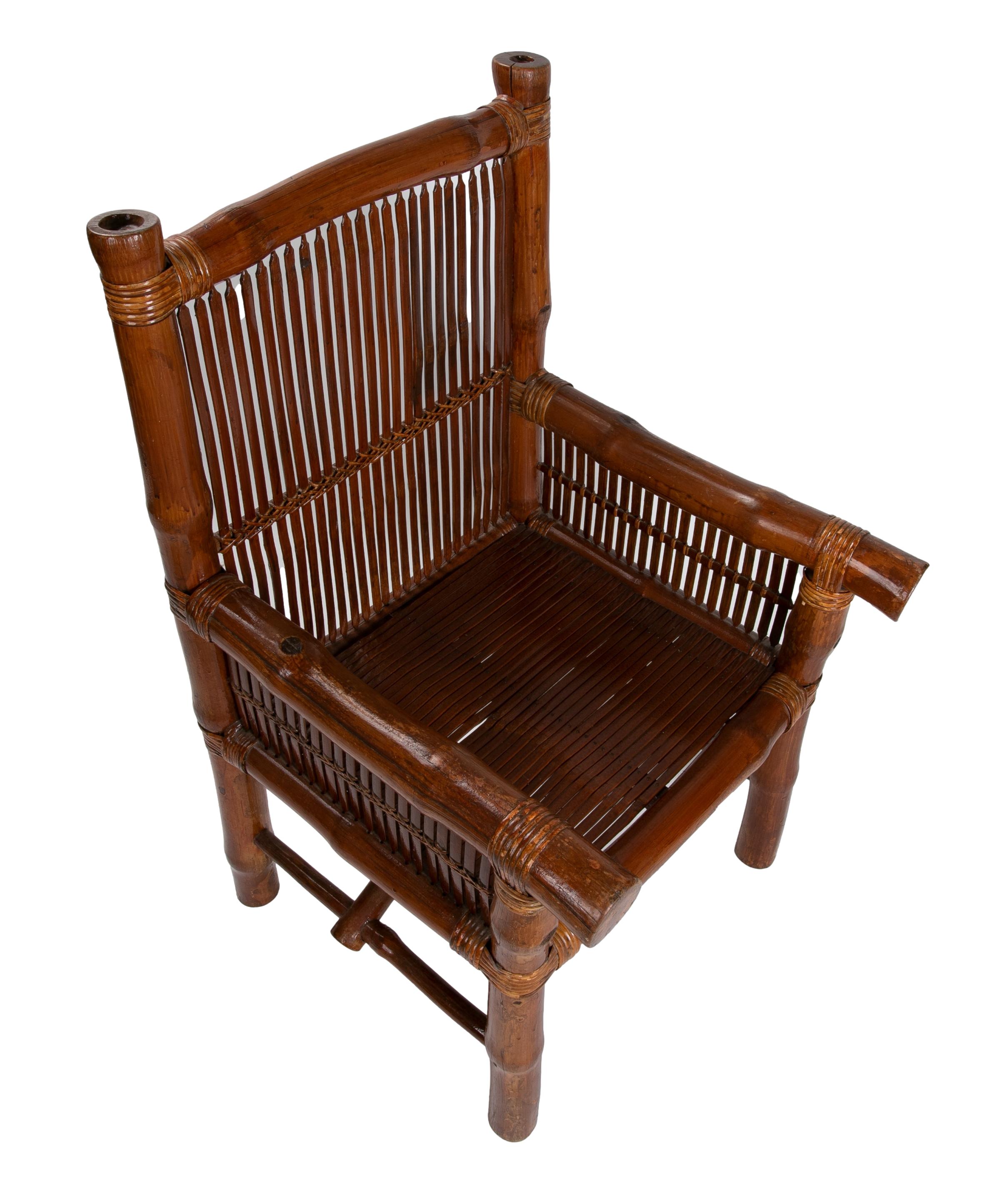 Set of 4 1980s Spanish Hand Woven Bamboo Armchairs In Good Condition For Sale In Marbella, ES