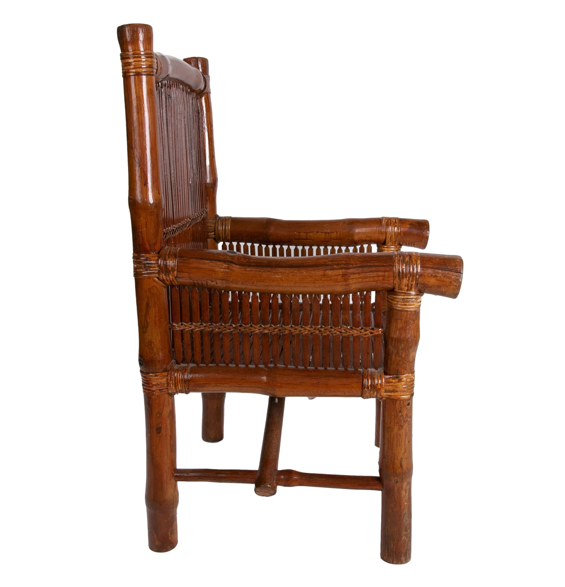 20th Century Set of 4 1980s Spanish Hand Woven Bamboo Armchairs For Sale