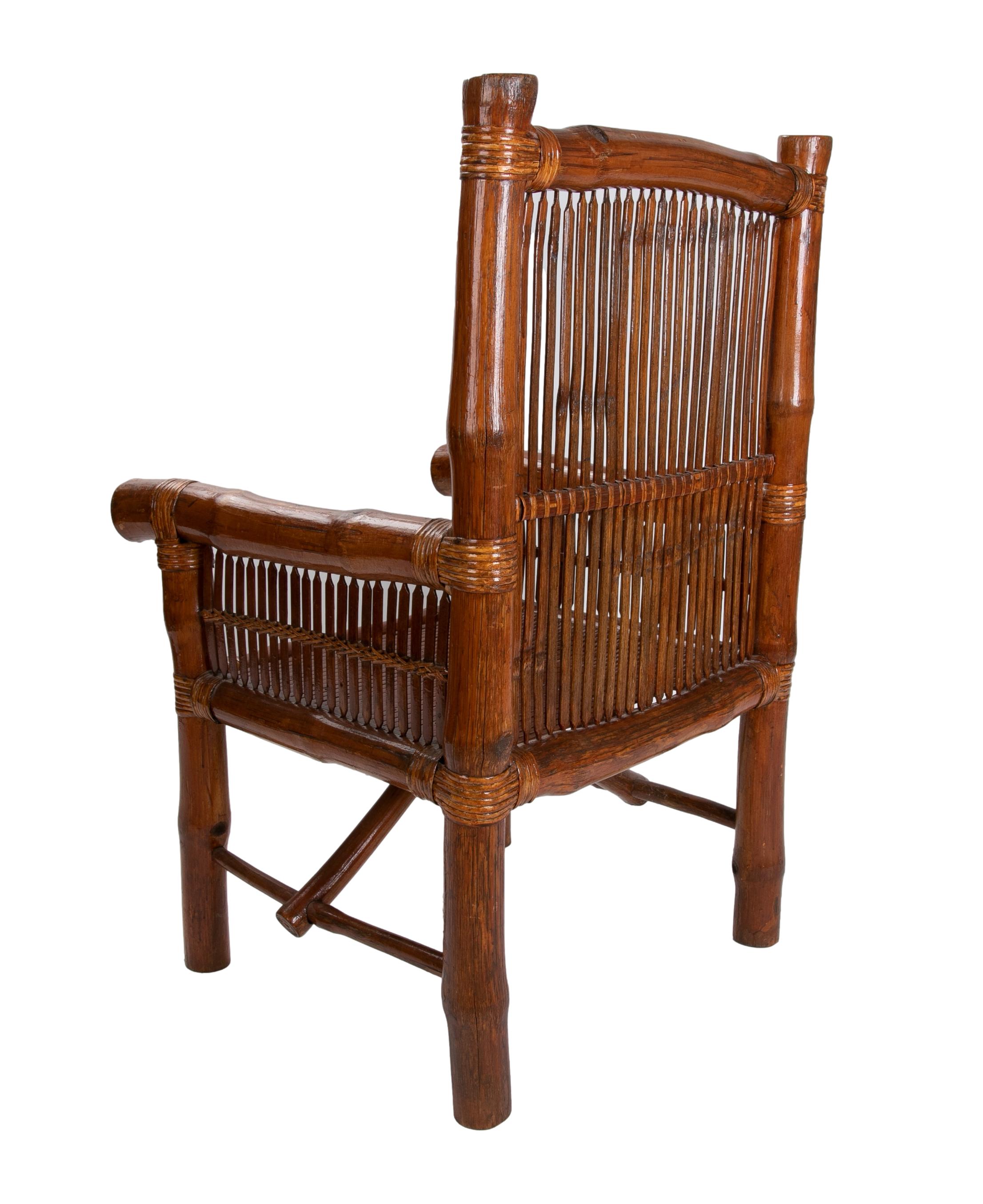 Set of 4 1980s Spanish Hand Woven Bamboo Armchairs For Sale 2