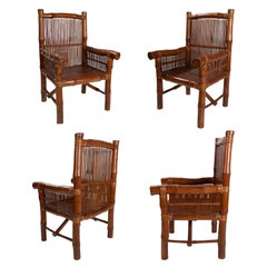 Vintage Set of 4 1980s Spanish Hand Woven Bamboo Armchairs