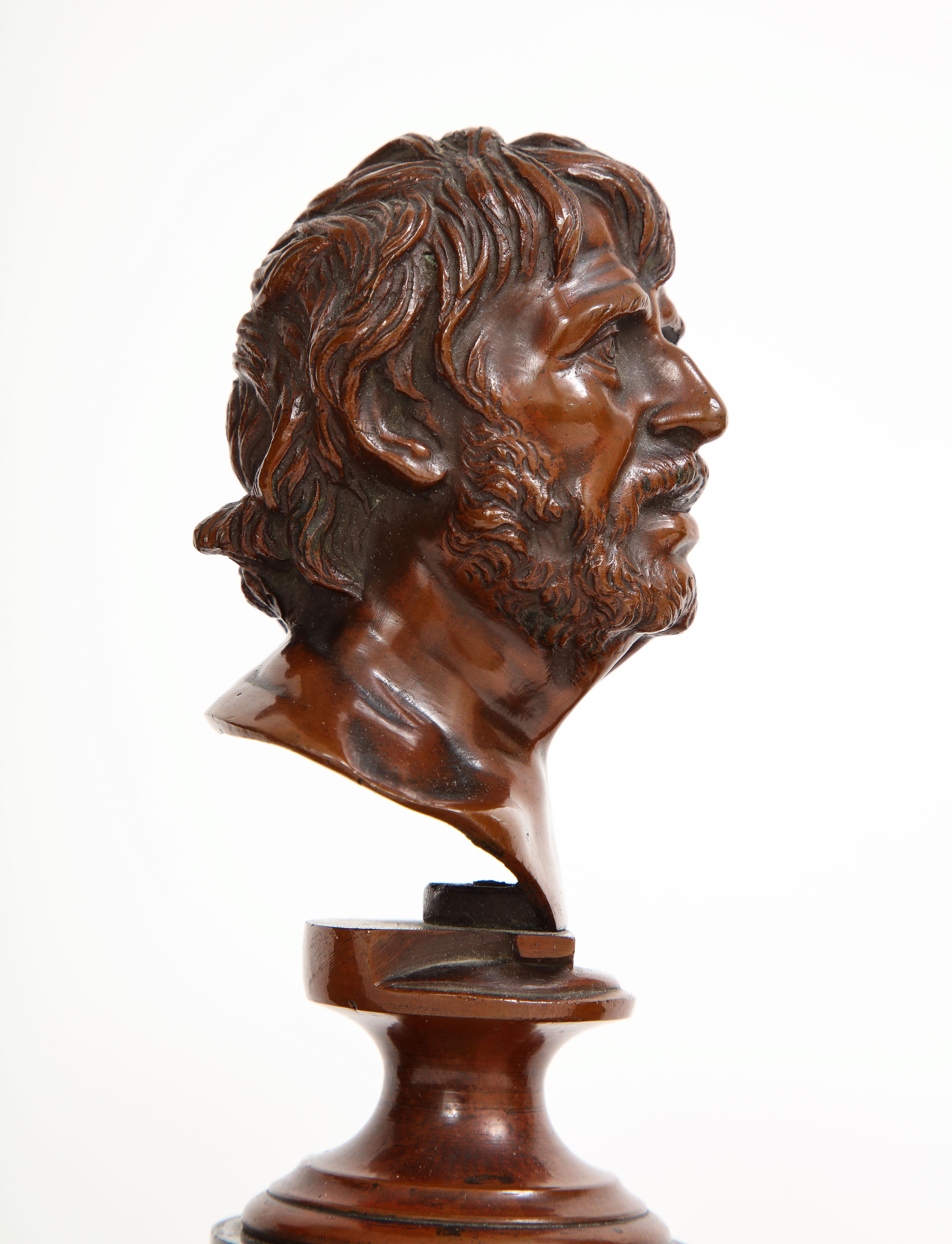 Set of 4 19th C. French Patinated Bronze Marble Mounted Busts of Philosophers For Sale 11