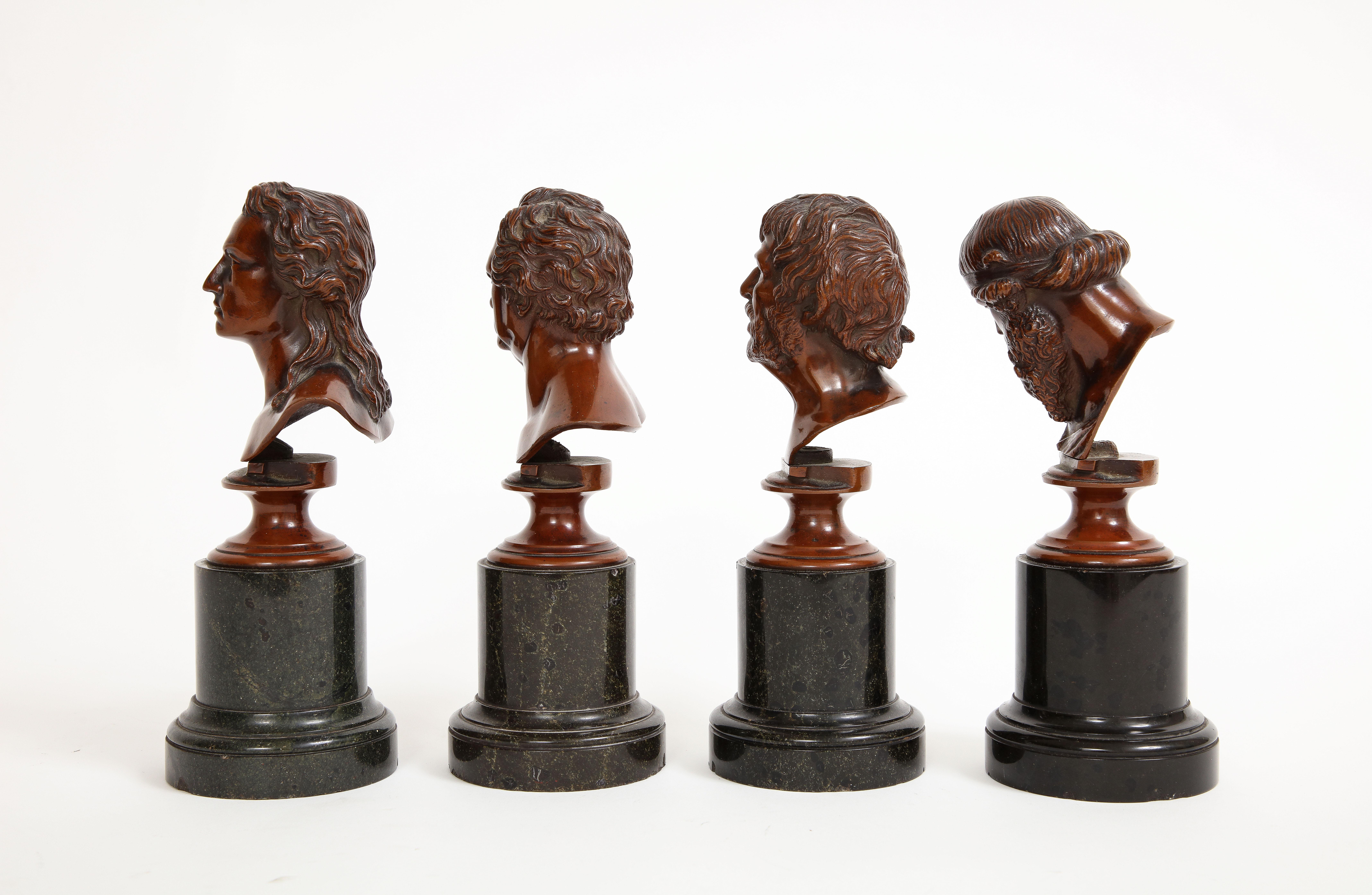 Set of 4 19th C. French Patinated Bronze Marble Mounted Busts of Philosophers In Good Condition For Sale In New York, NY
