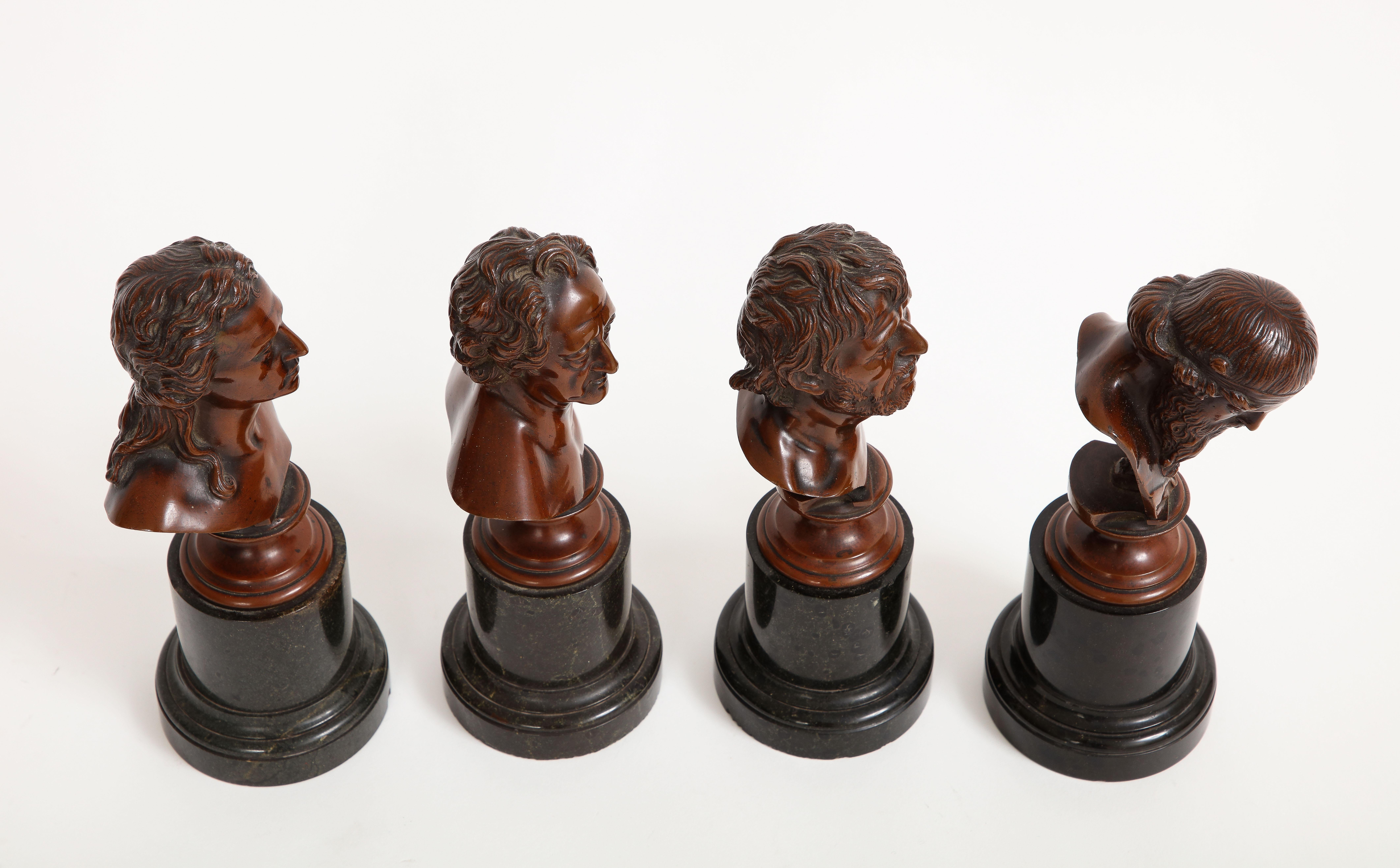 Set of 4 19th C. French Patinated Bronze Marble Mounted Busts of Philosophers For Sale 1