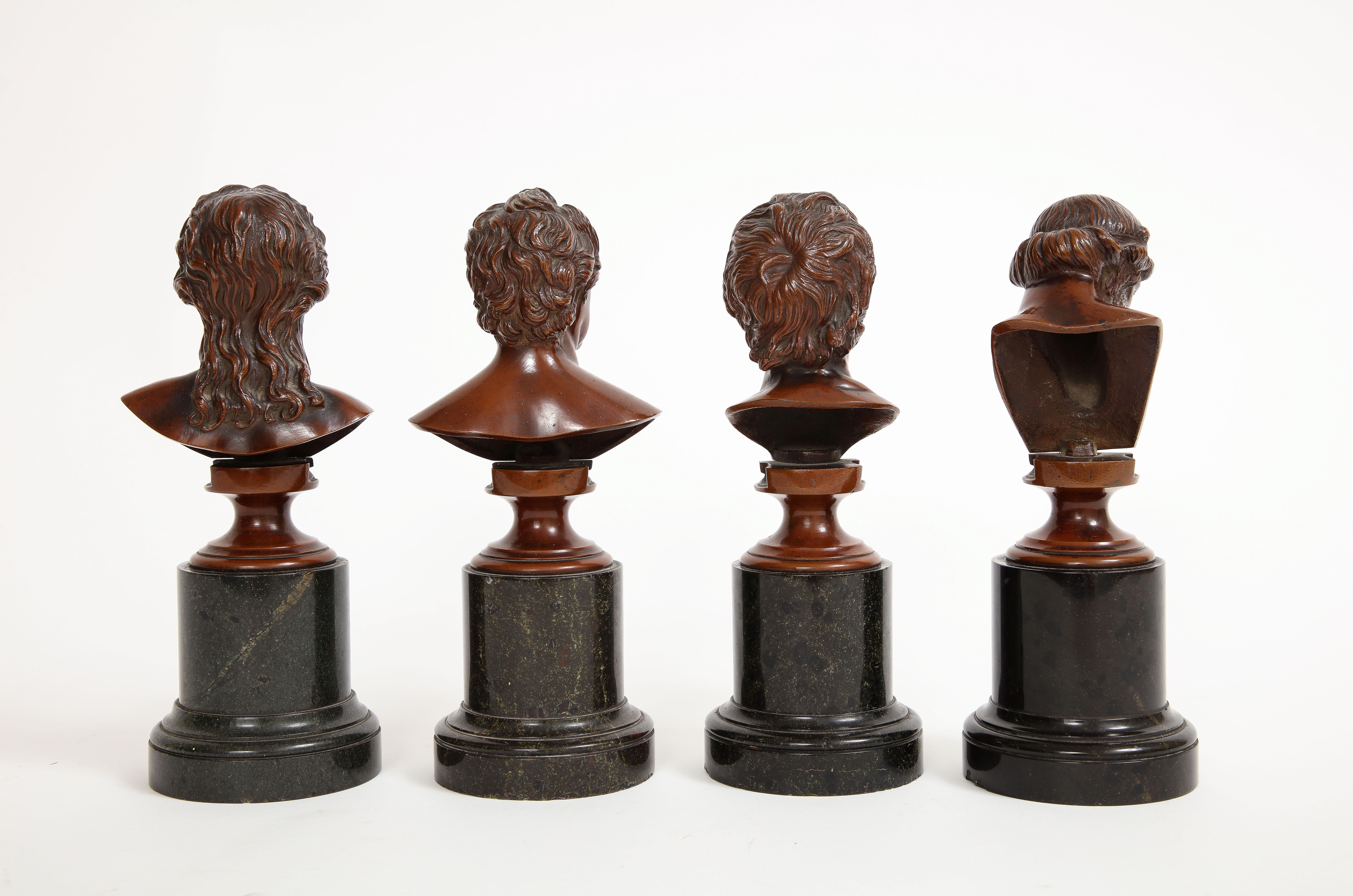 Set of 4 19th C. French Patinated Bronze Marble Mounted Busts of Philosophers For Sale 2
