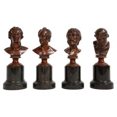 Set of 4 19th C. French Patinated Bronze Marble Mounted Busts of Philosophers