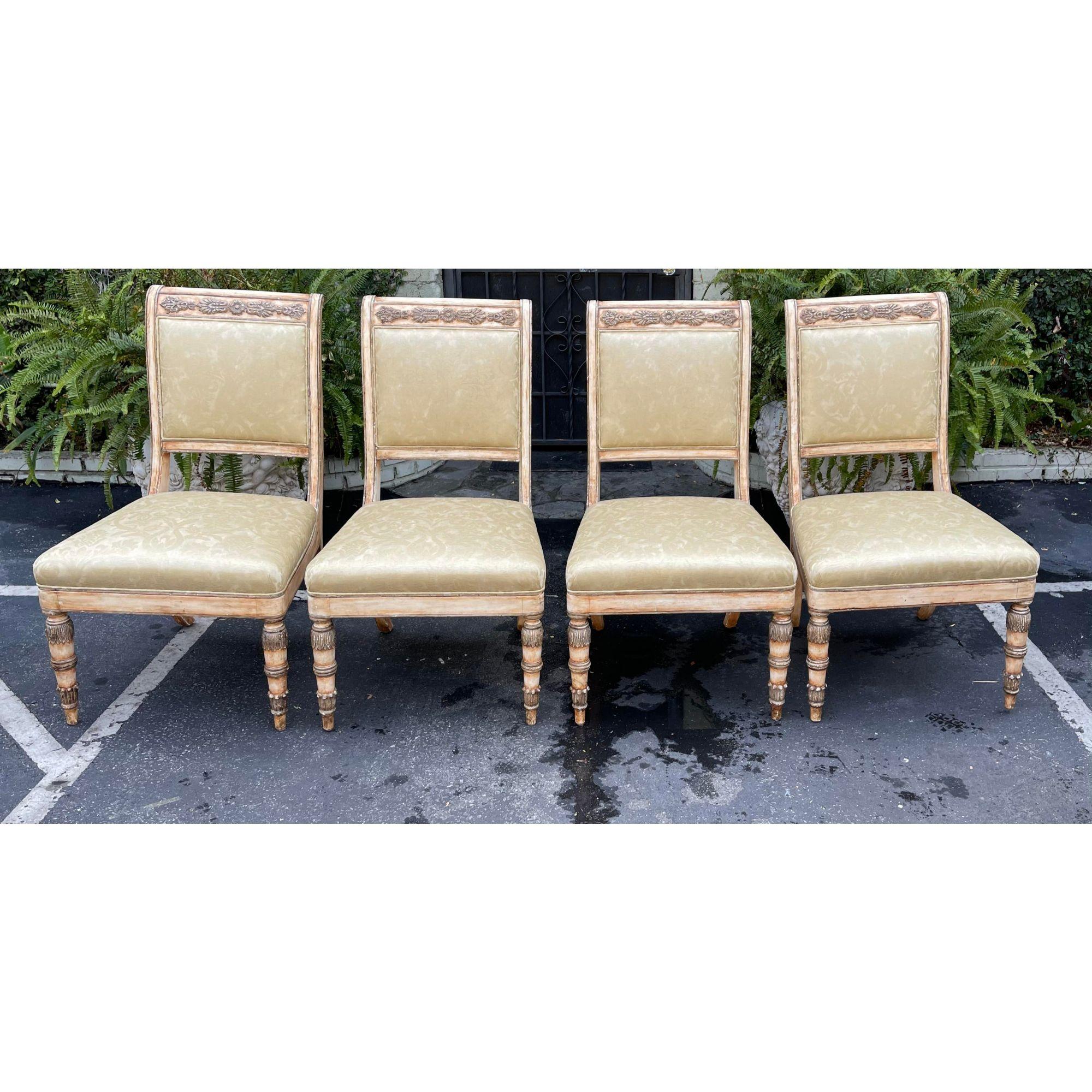 19th Century style Charles Pollock for William Switzer Russian Imperial dining chairs W Fortuny seats - set of 4.

Additional information: 
Materials: cotton, wood.
Color: beige.
Brand: William Switzer.
Designer: Charles Pollock.
Period: