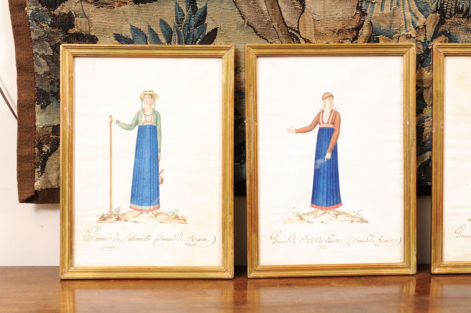 Paper Set of 4 19th Century French Gilt Framed Water Color Female Portraits