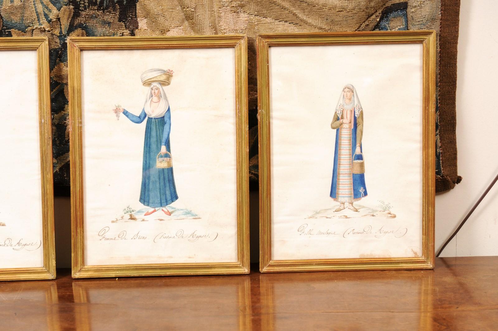Set of 4 19th Century French Gilt Framed Water Color Female Portraits 1