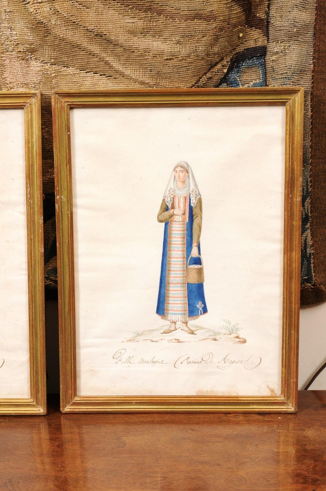 Set of 4 19th Century French Gilt Framed Water Color Female Portraits 5