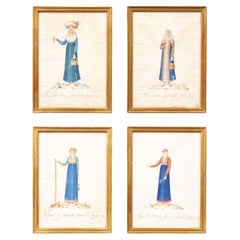 Set of 4 19th Century French Gilt Framed Water Color Female Portraits
