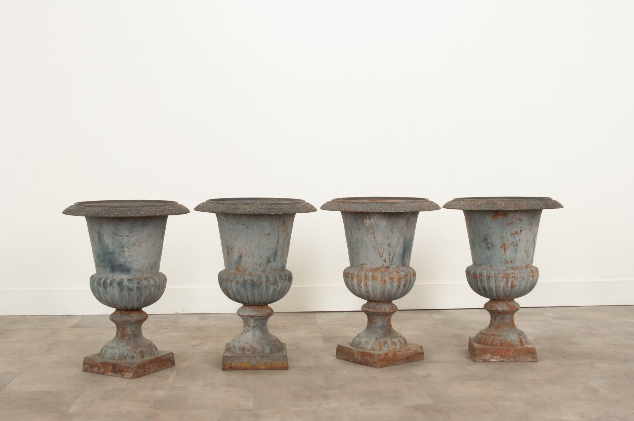 French Set of 4 19th Century Iron Garden Urns For Sale