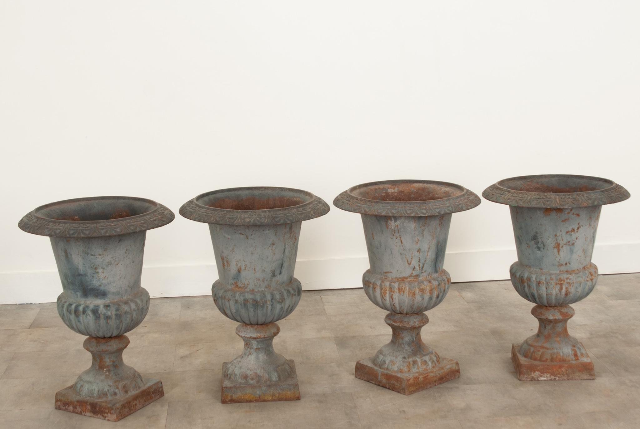 Cast Set of 4 19th Century Iron Garden Urns For Sale