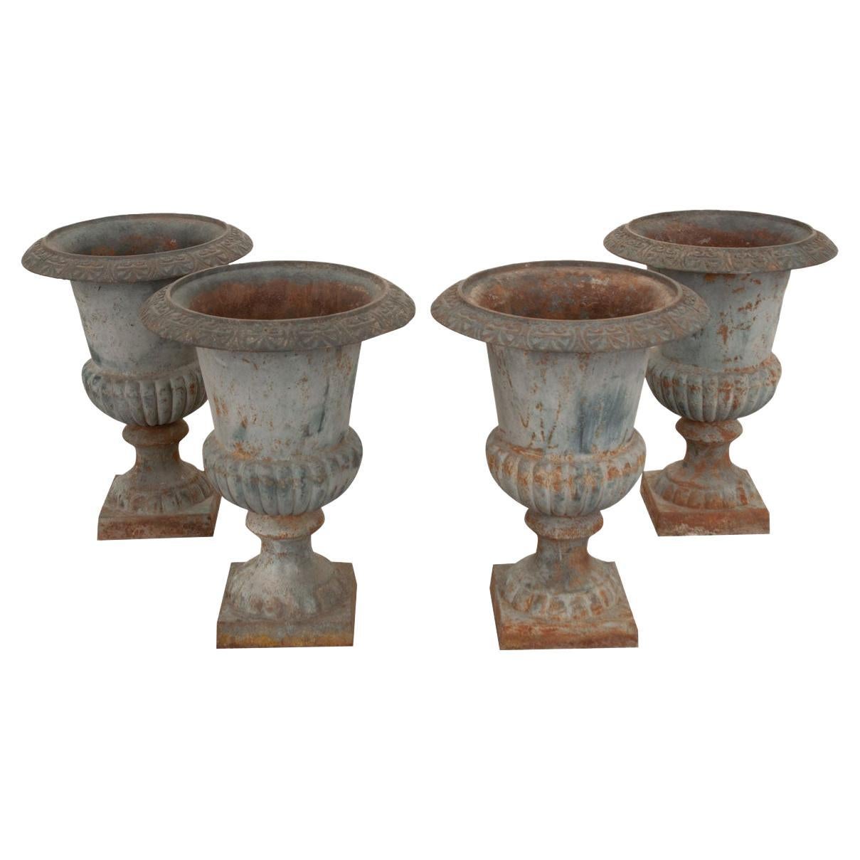 Set of 4 19th Century Iron Garden Urns For Sale