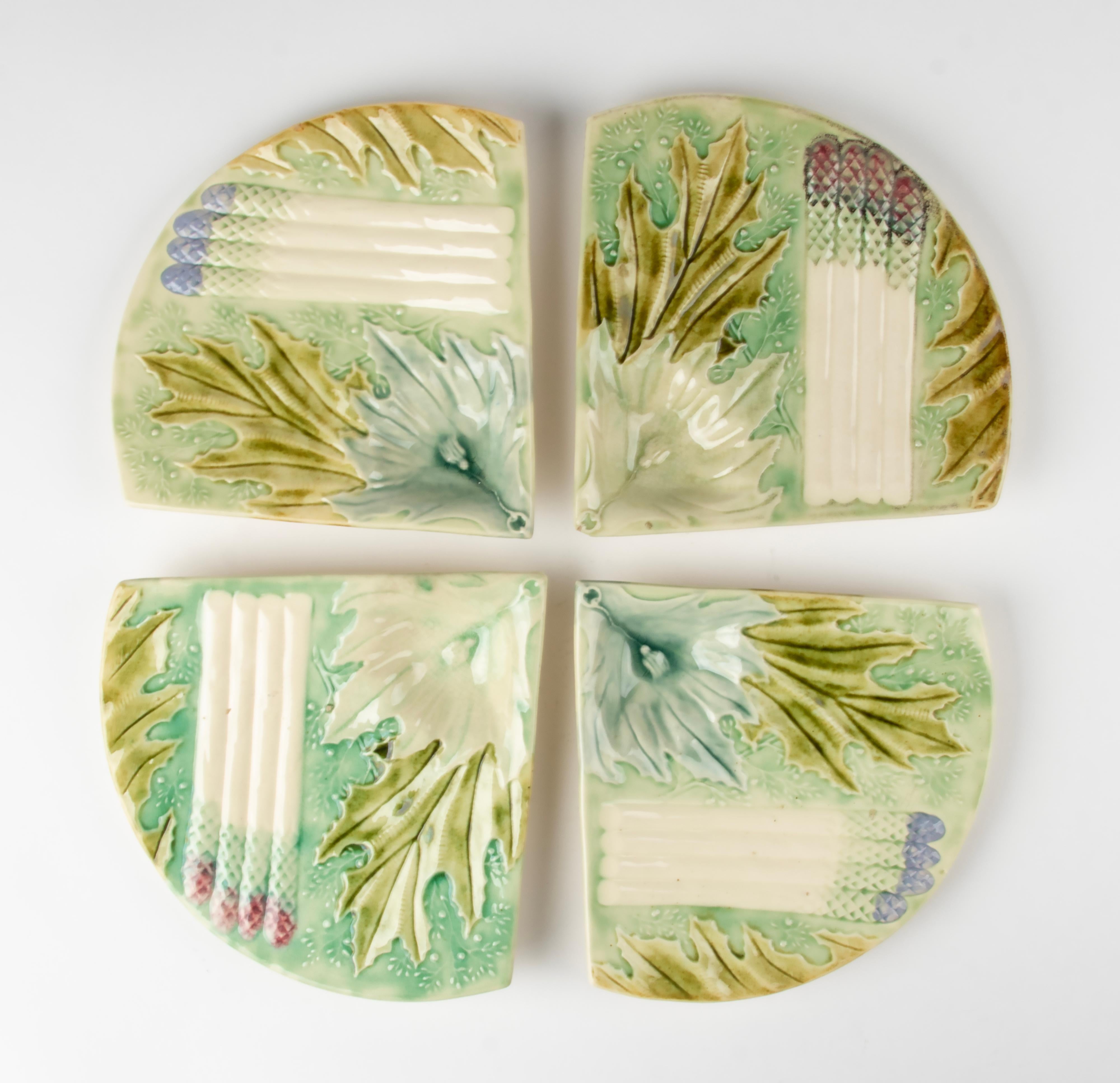 Set of 4 19th Century Majolica Ceramic Asparagus Plates 3