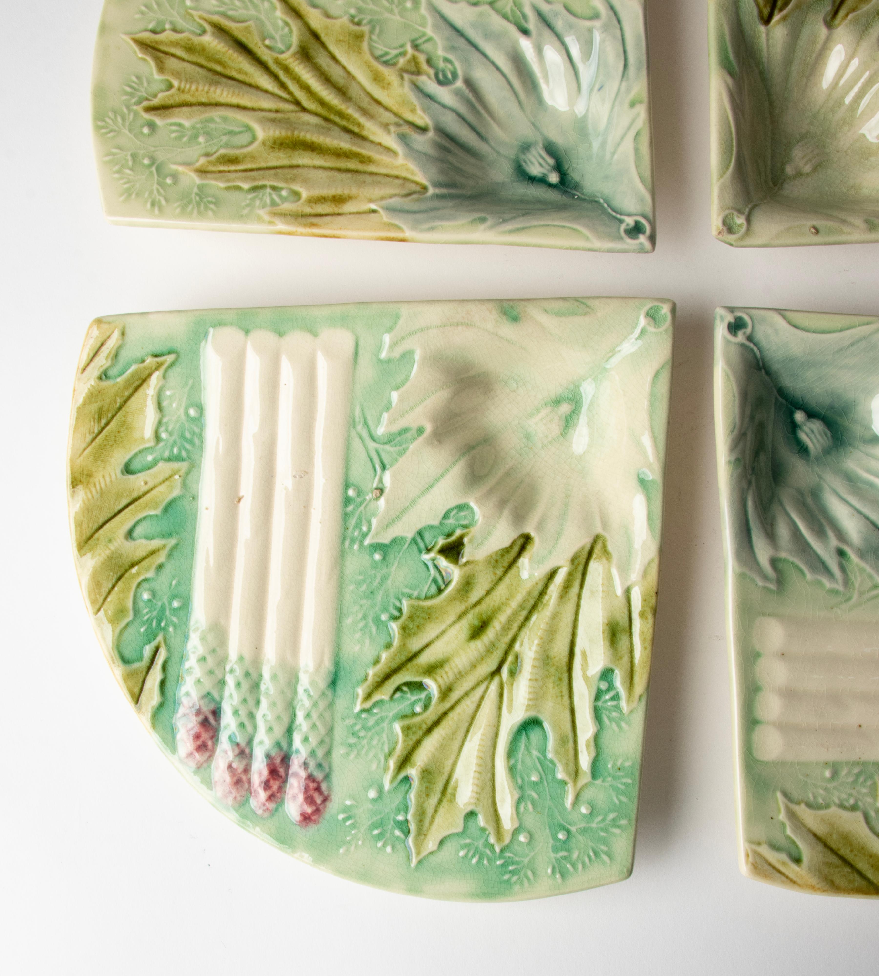 Set of 4 19th Century Majolica Ceramic Asparagus Plates 6