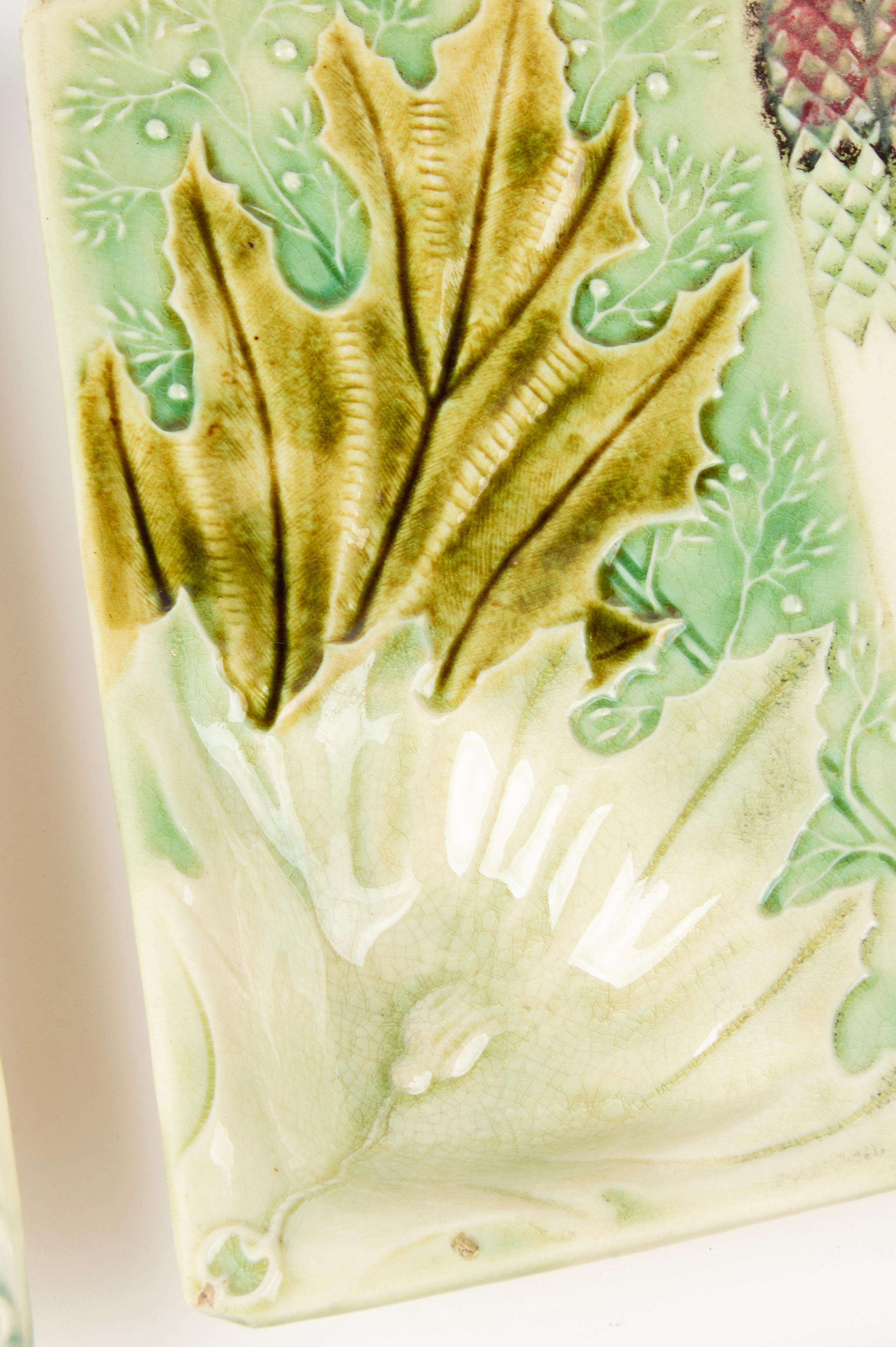 Set of 4 19th Century Majolica Ceramic Asparagus Plates 10