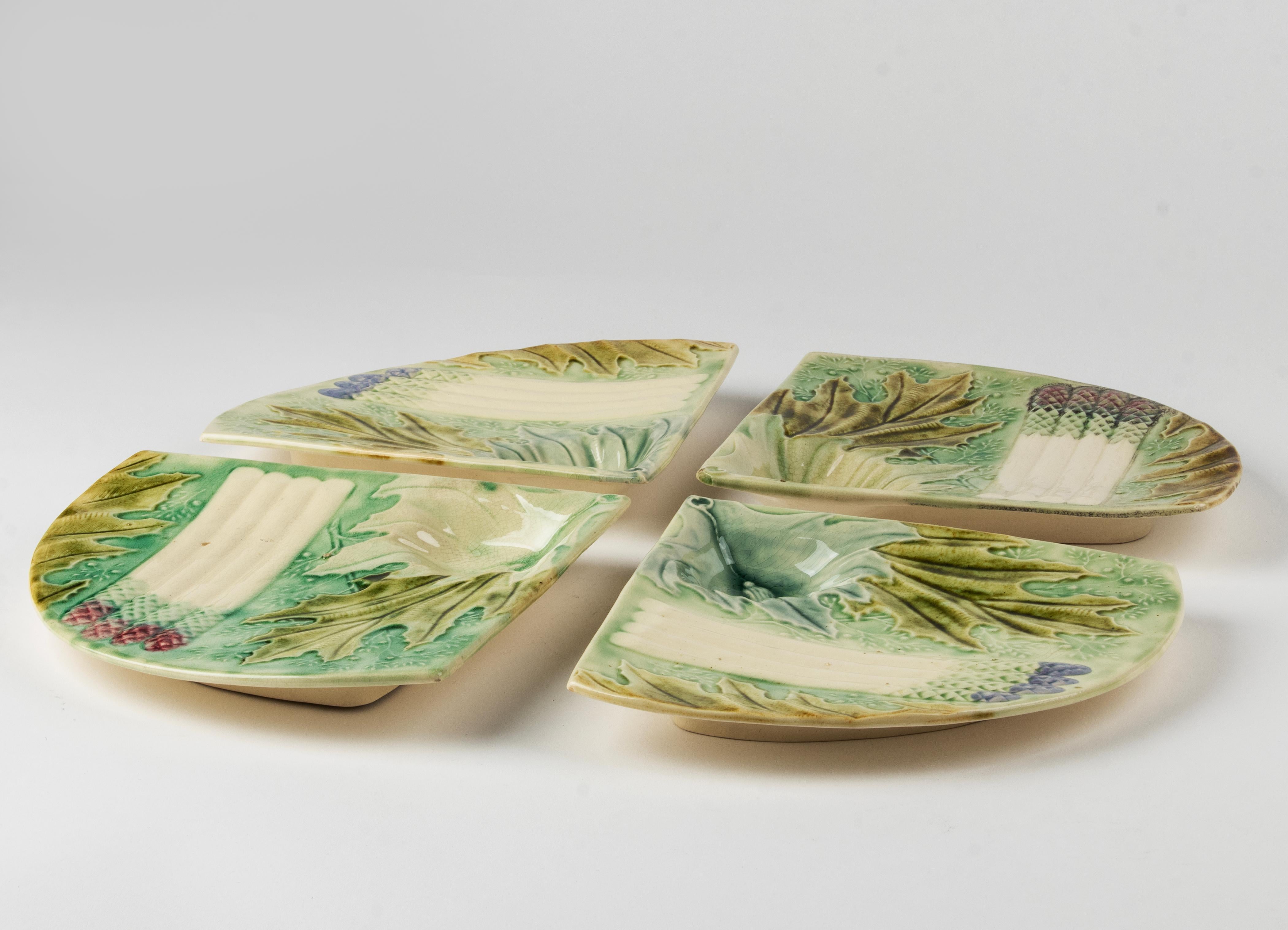 Set of 4 19th Century Majolica Ceramic Asparagus Plates 11