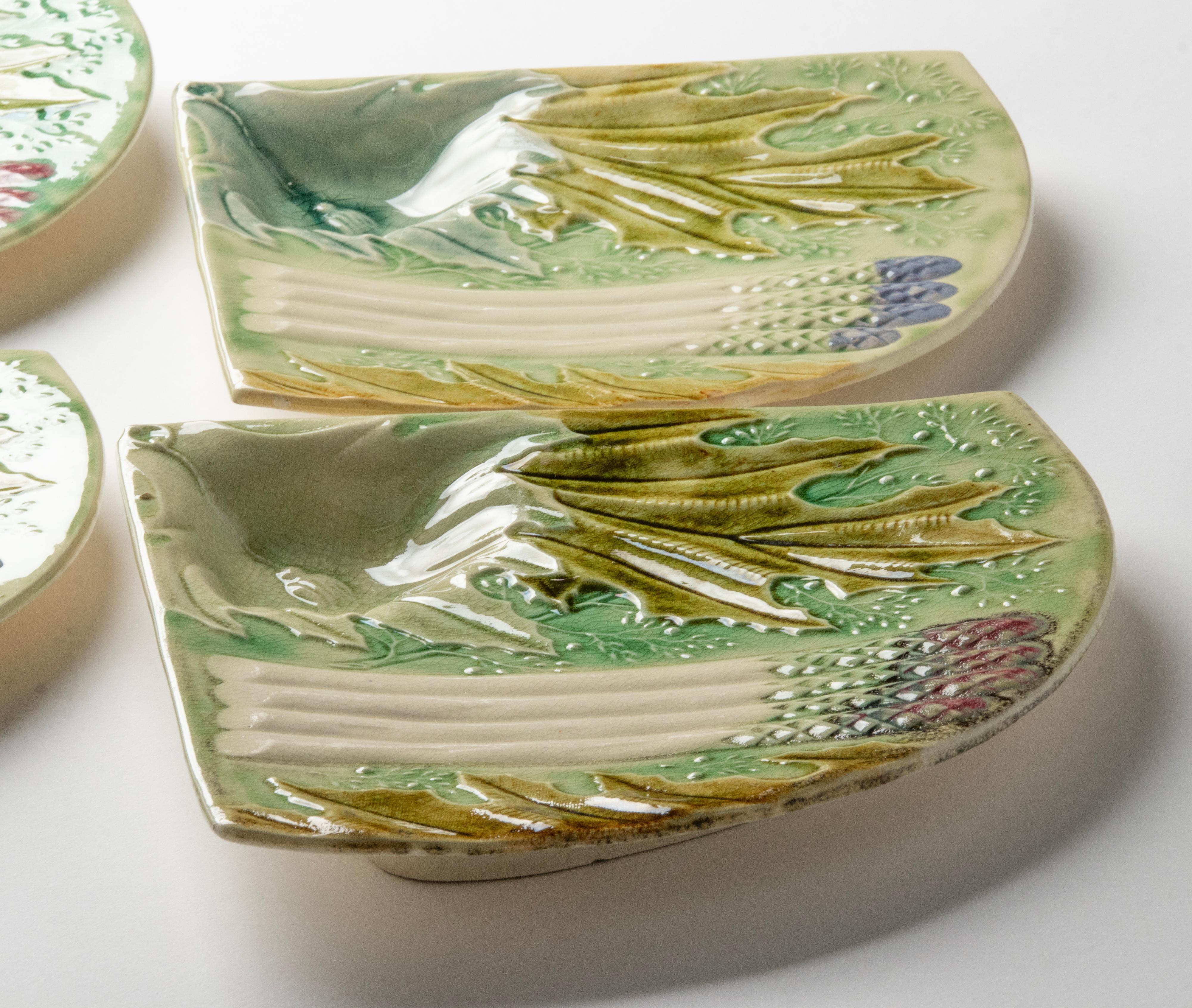 Belle Époque Set of 4 19th Century Majolica Ceramic Asparagus Plates