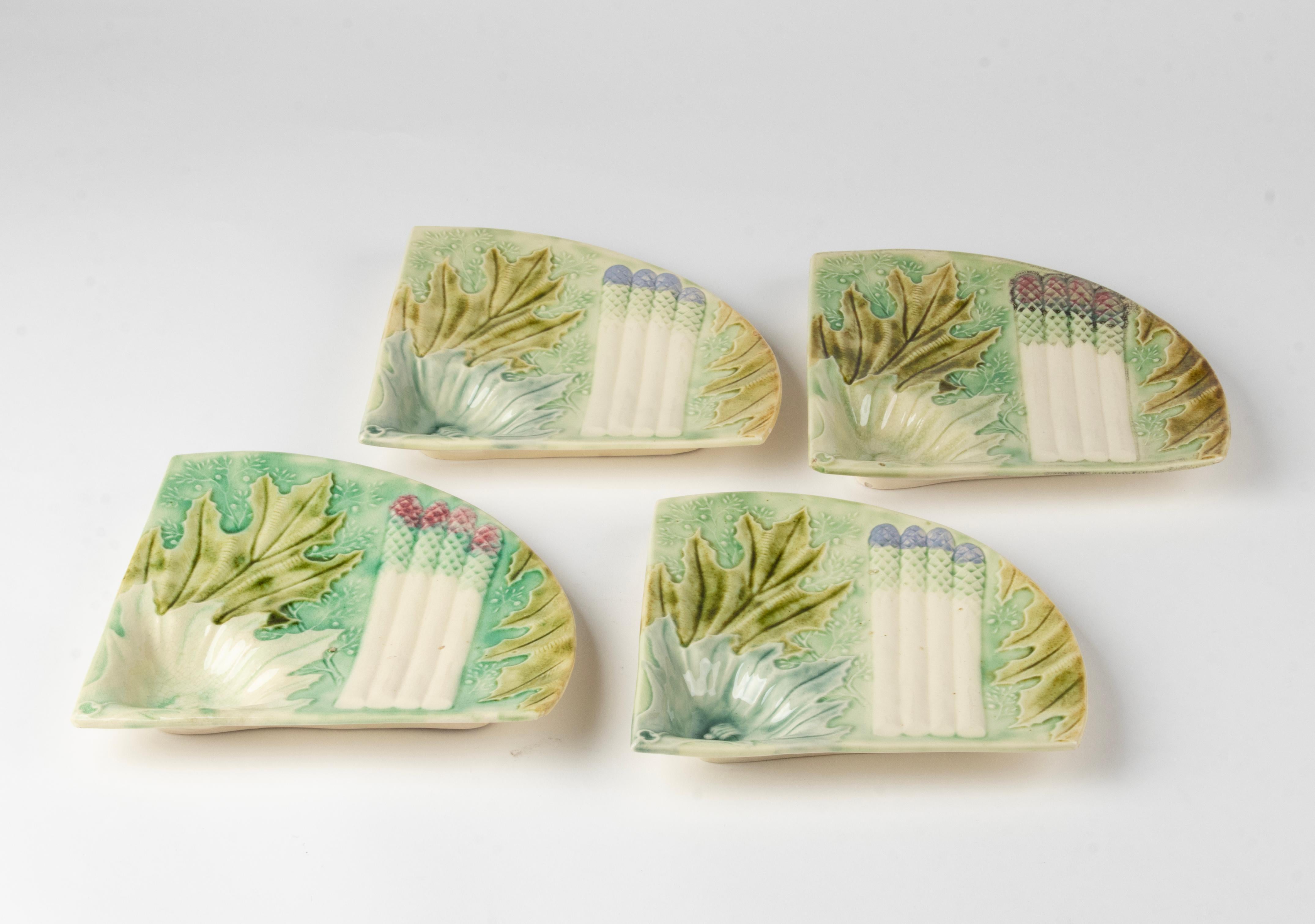French Set of 4 19th Century Majolica Ceramic Asparagus Plates