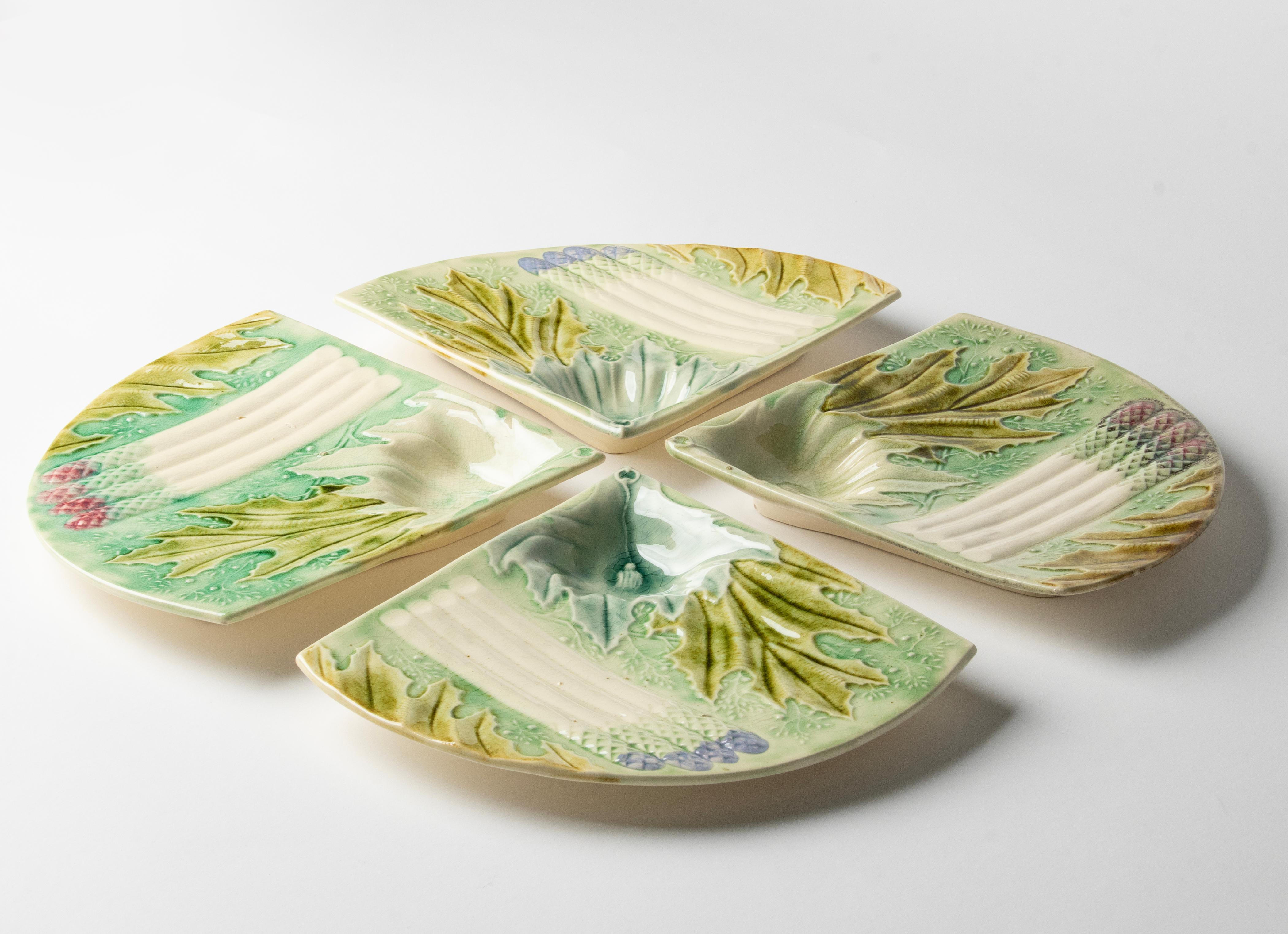 Set of 4 19th Century Majolica Ceramic Asparagus Plates 2