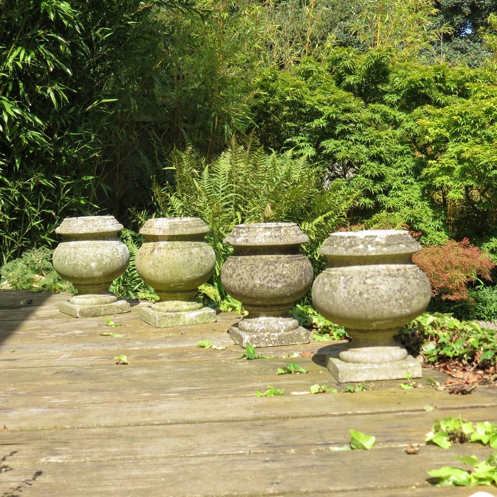 Machine-Made Set of 4 19th Century Marble Garden Urns