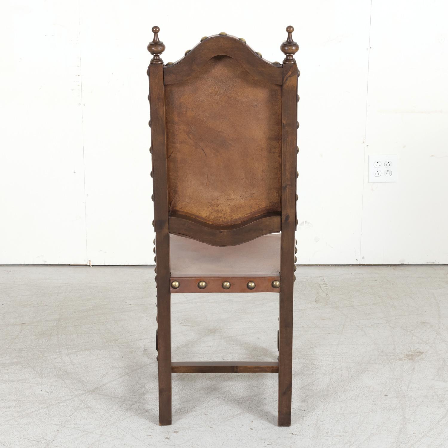 Set of 4 19th Century Spanish Baroque Style Leather and Walnut Side Chairs For Sale 13